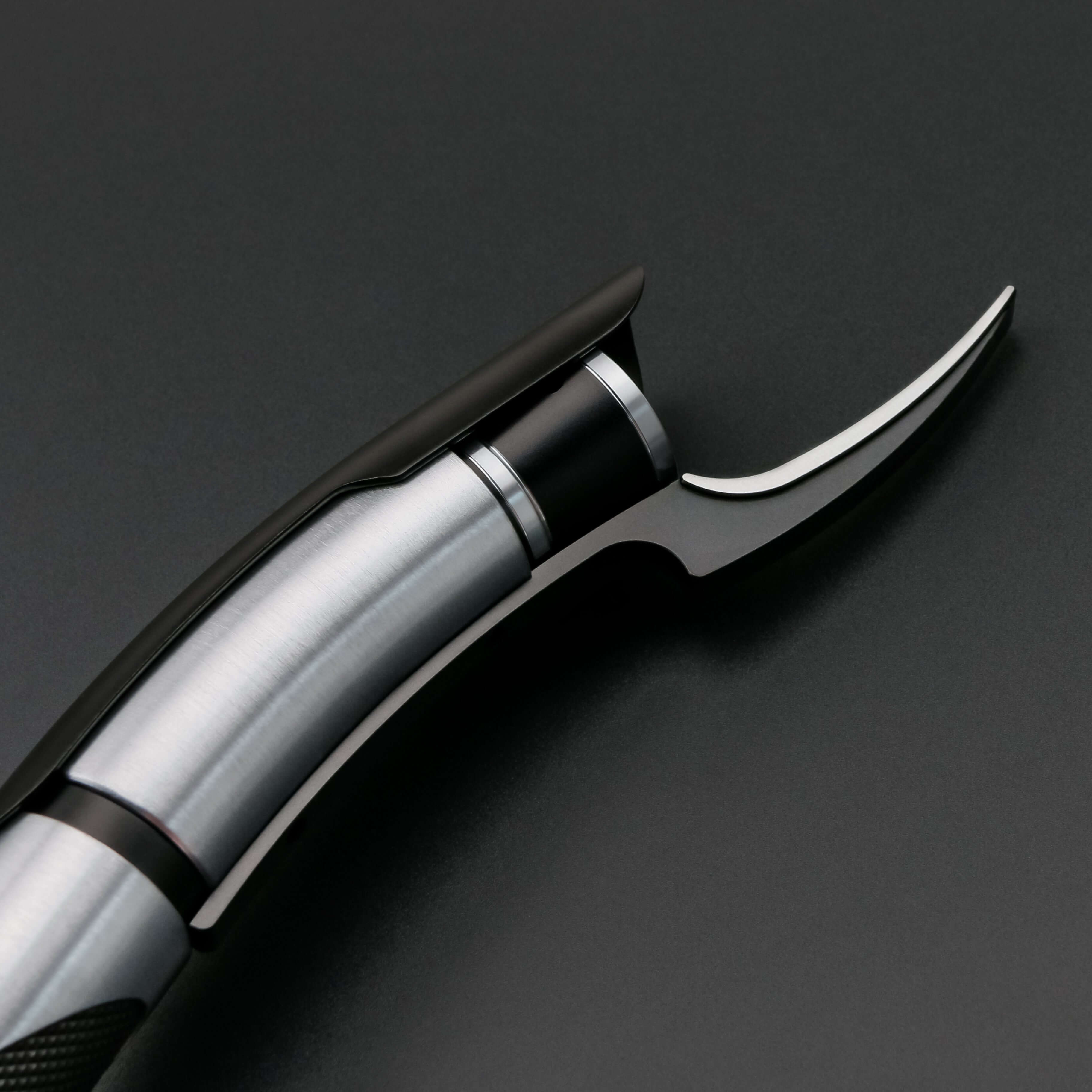 Dooku lightsaber replica with curved frosted aluminum alloy hilt, removable 36-inch polycarbonate blade, available with RGB S-RGB, SNV4 Pro, or Proffie Neopixel cores offering multi-color customizable blade effects, realistic sound effects, 27 soundfonts,