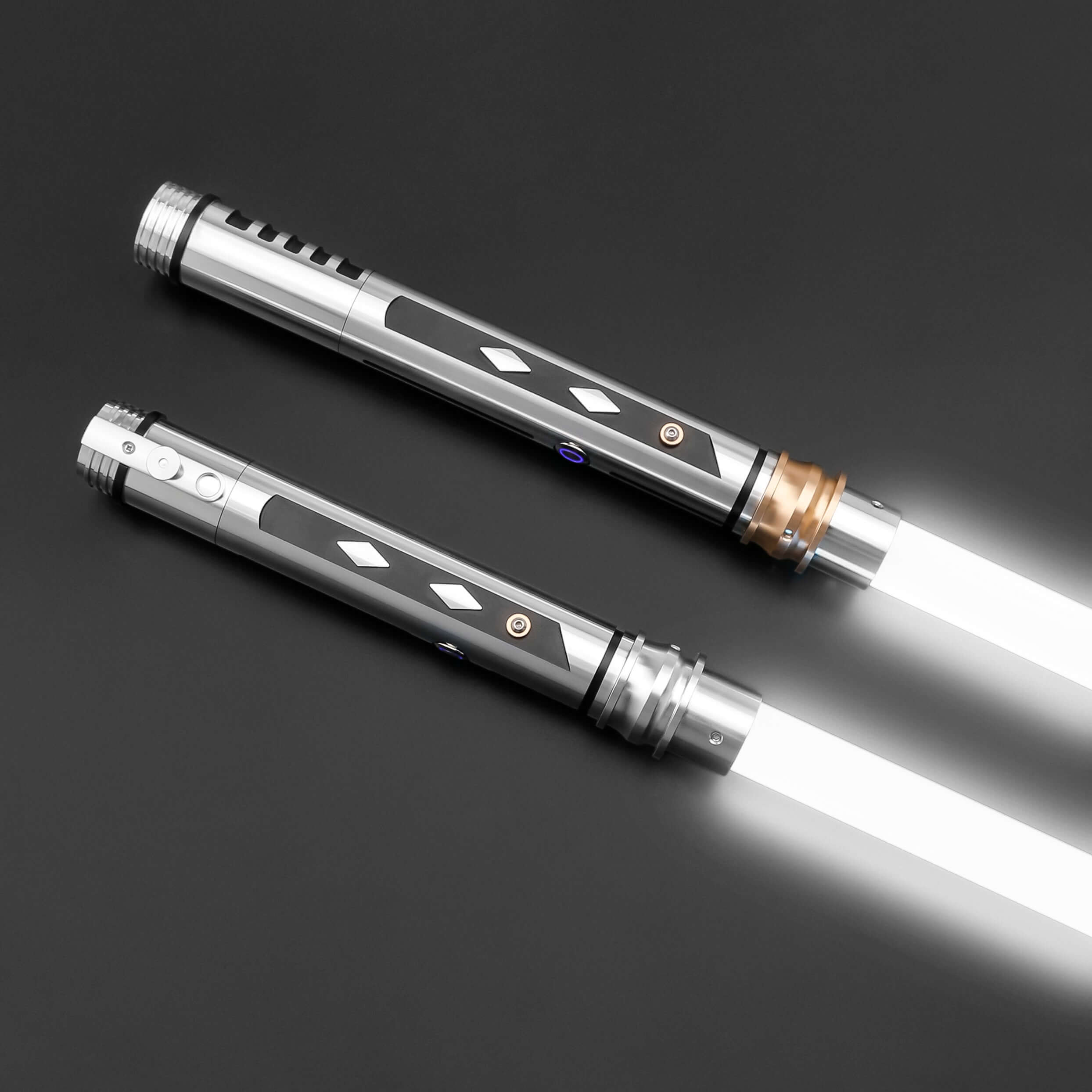 Ahsoka Tano SE Lightsaber – twin Saber set inspired by Ahsoka with distinctive tribal stripes on rugged aluminum alloy hilts, includes 26" and 32" polycarbonate blades, ergonomic straight grip with sound-amplifying pommel, customizable RGB/Neopixel core w