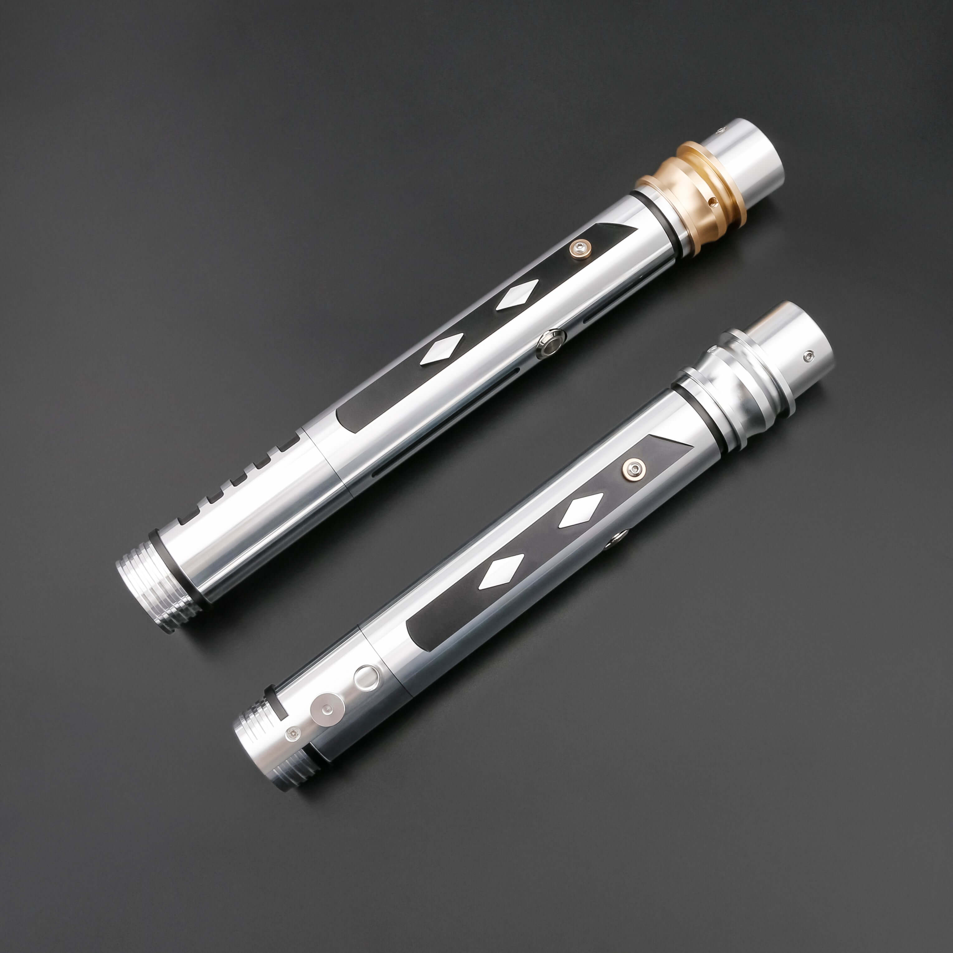 Ahsoka Tano SE Lightsaber – twin Saber set inspired by Ahsoka with distinctive tribal stripes on rugged aluminum alloy hilts, includes 26" and 32" polycarbonate blades, ergonomic straight grip with sound-amplifying pommel, customizable RGB/Neopixel core w