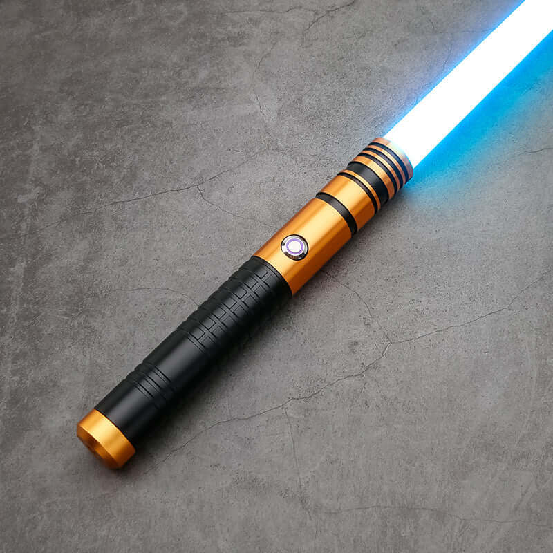 Jedi survivor twin lightsaber featuring a sleek design with a blue blade and ergonomic handle.