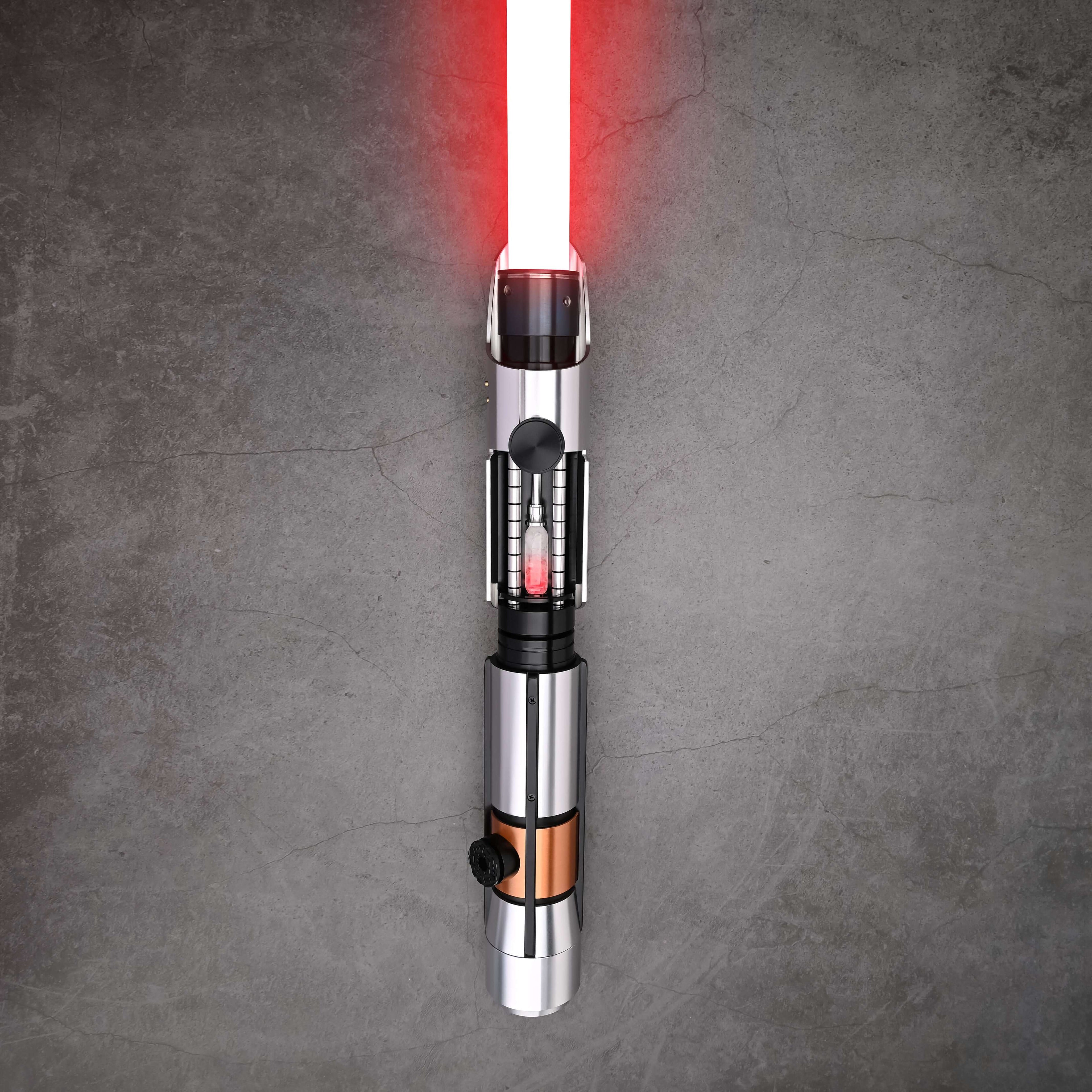 Star Lightsaber from Novasaber, showcasing a sleek, metallic hilt with a radiant blue blade, designed for precision and elegance, evoking a sense of power and refinement.