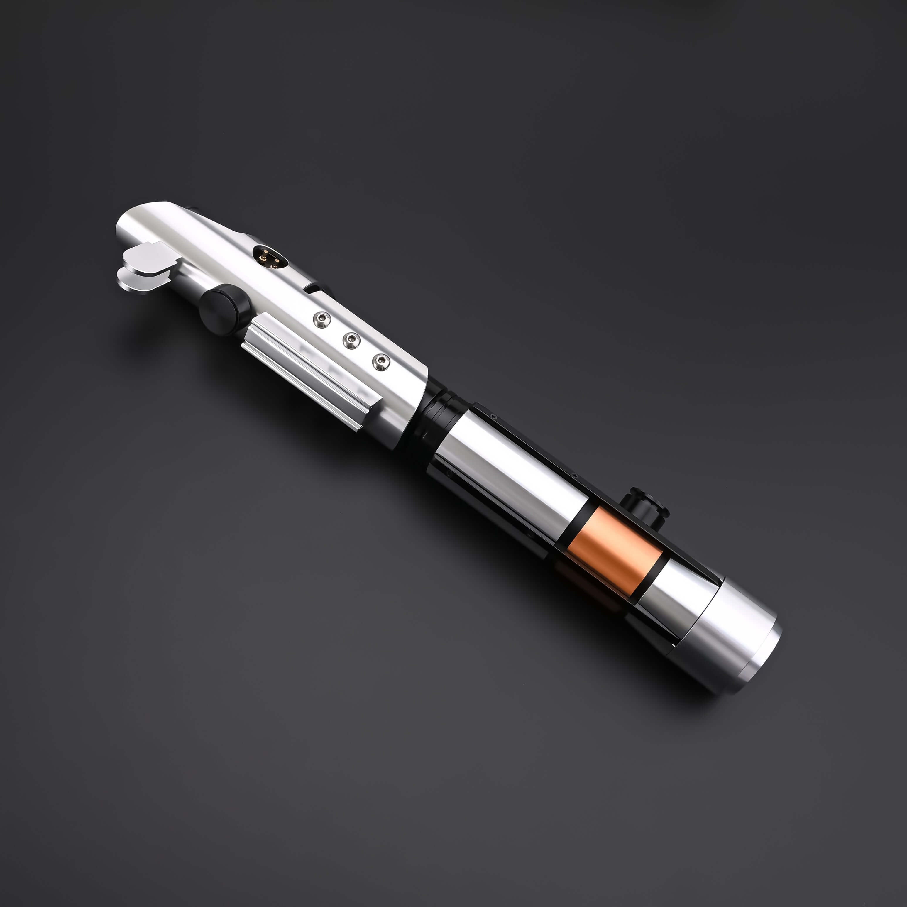 Star Lightsaber from Novasaber, showcasing a sleek, metallic hilt with a radiant blue blade, designed for precision and elegance, evoking a sense of power and refinement.
