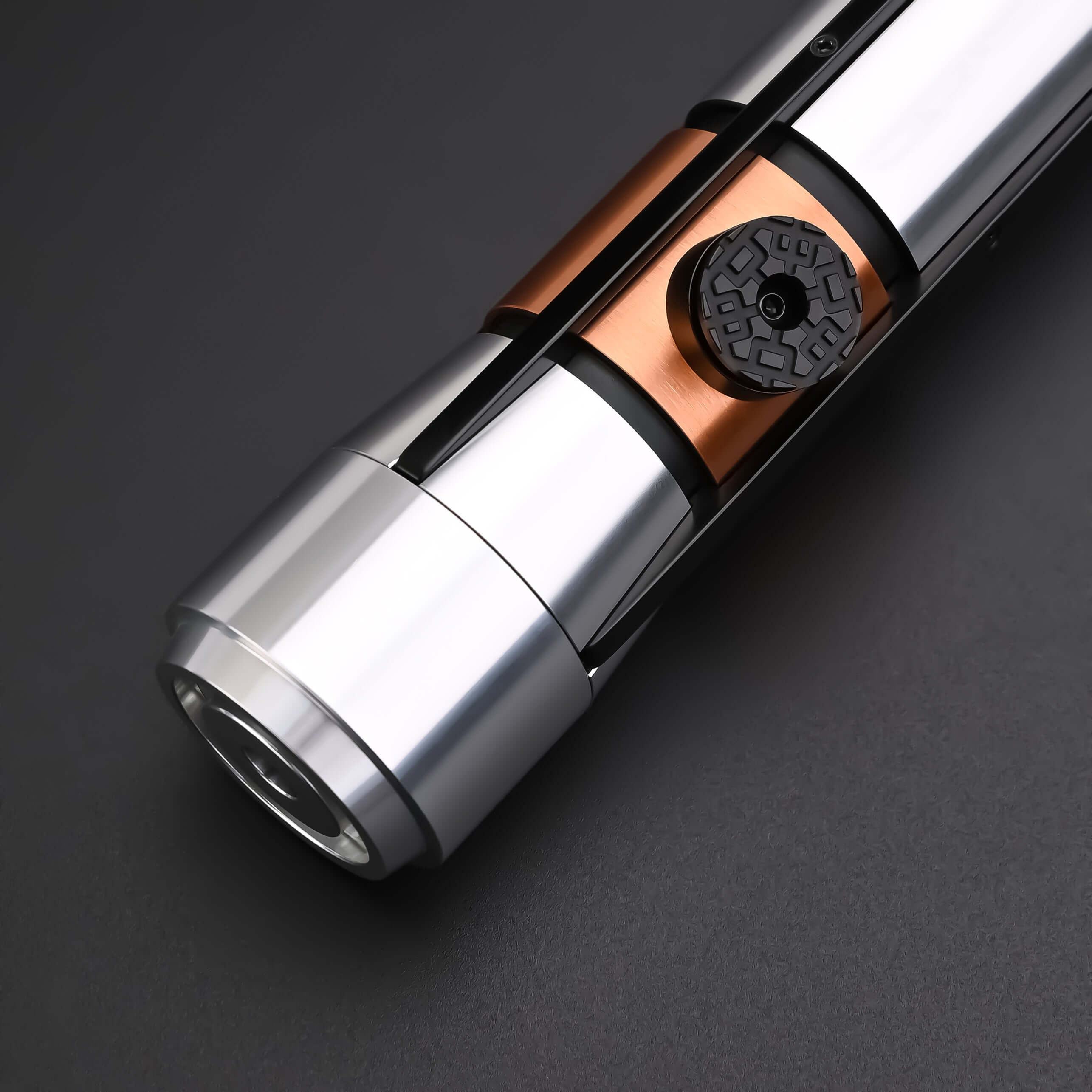 Star Lightsaber from Novasaber, showcasing a sleek, metallic hilt with a radiant blue blade, designed for precision and elegance, evoking a sense of power and refinement.