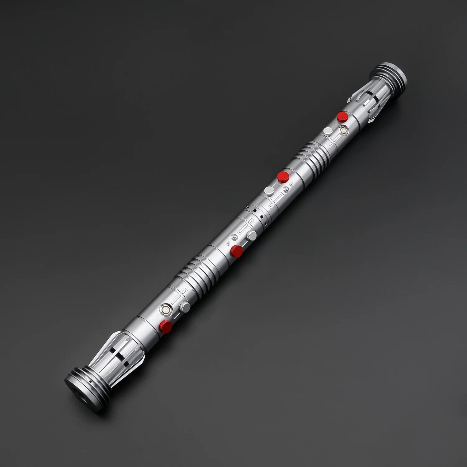 Maul SE (Weathered) double-bladed saber featuring frosted aluminum alloy hilts, removable polycarbonate blades, customizable RGB lighting, multiple sound fonts, and advanced blade effects, designed for enthusiasts seeking high-performance double-bladed sa