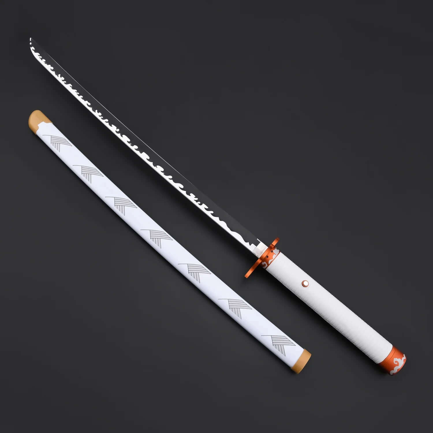 NovaSaber Demon Slayer Saber inspired by Kyojuro Rengoku, featuring a flame gold hilt, vibrant red and gold flame-shaped guard, and dynamic lighting and sound effects for immersive dueling and cosplay