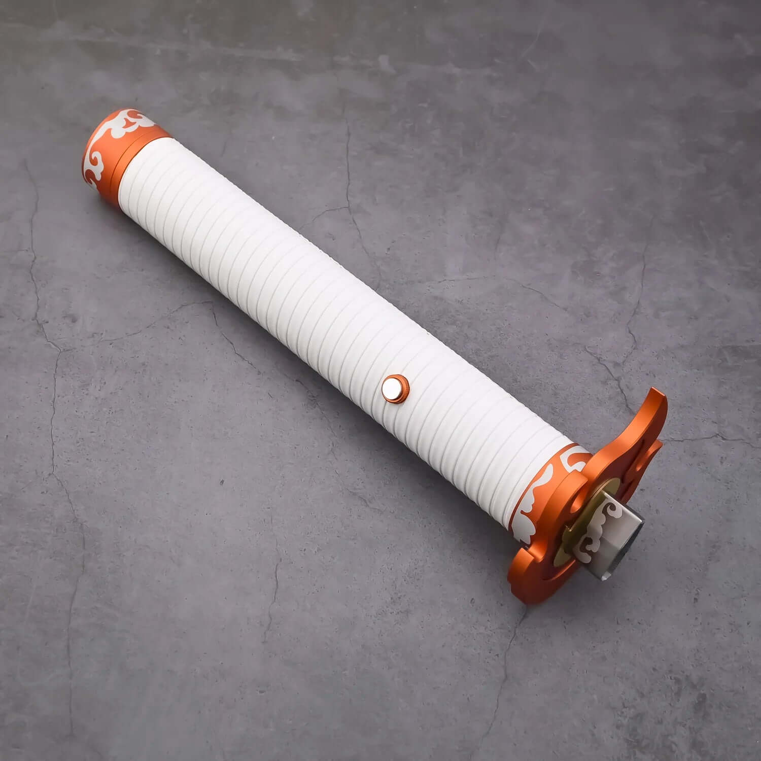 NovaSaber Demon Slayer Saber inspired by Kyojuro Rengoku, featuring a flame gold hilt, vibrant red and gold flame-shaped guard, and dynamic lighting and sound effects for immersive dueling and cosplay