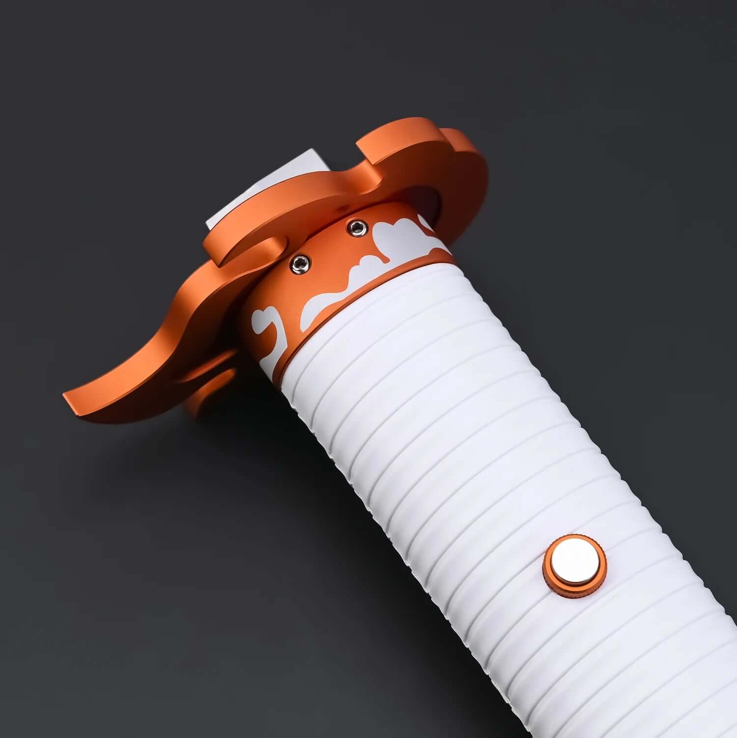 NovaSaber Demon Slayer Saber inspired by Kyojuro Rengoku, featuring a flame gold hilt, vibrant red and gold flame-shaped guard, and dynamic lighting and sound effects for immersive dueling and cosplay