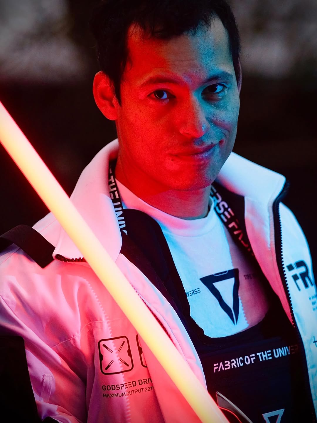 Count SE Lightsaber with black and silver hilt, spiraling silver trim, gold and red accents, and flared emitter. Crafted from aircraft-grade aluminum for balance, control, and precision.