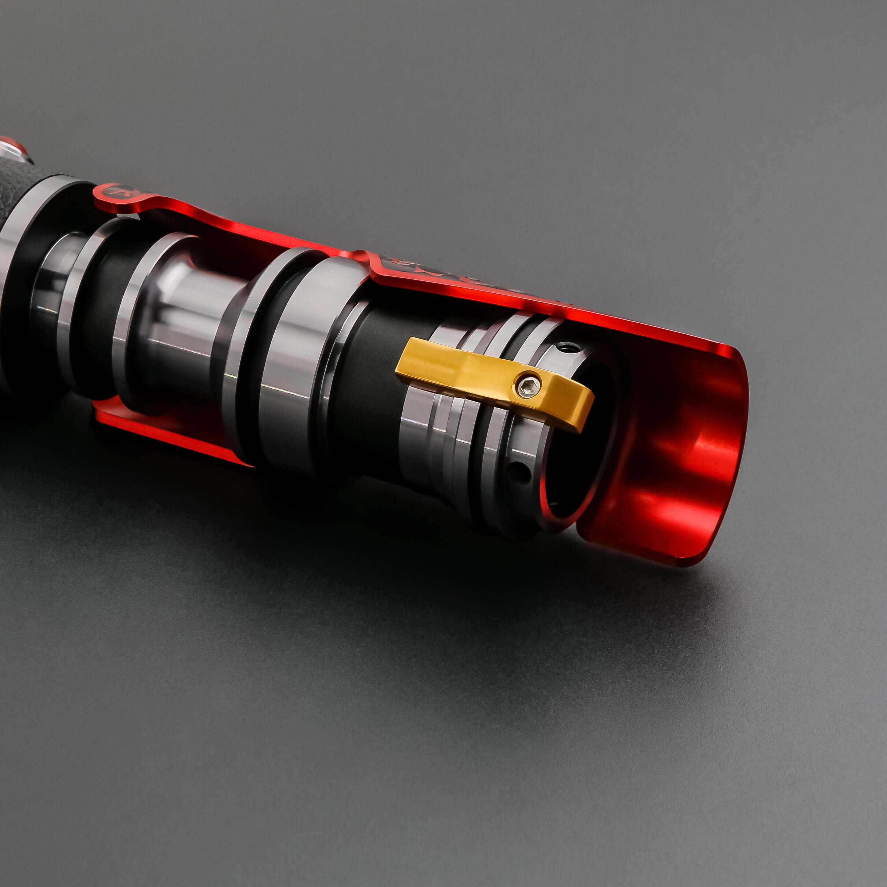 Naruto Lightsaber: Frosted aluminum alloy hilt with red grip, 32" or 36" removable polycarbonate blade, Baselit, Neopixel, or Proffie core options, 12 blade colors, 4–9 blade effects, 16–27 preinstalled soundfonts, ideal for cosplay and dueling.