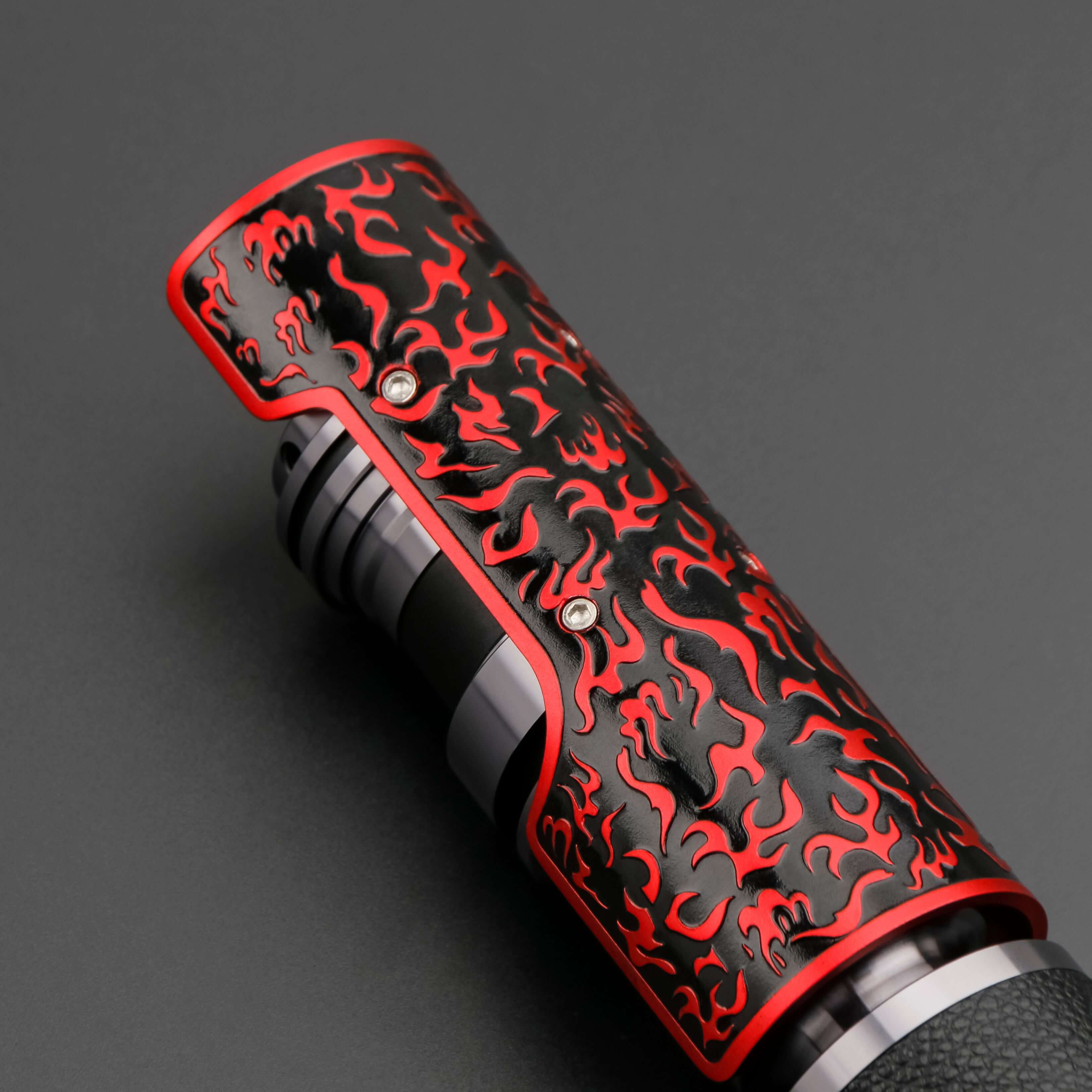 Naruto Lightsaber: Frosted aluminum alloy hilt with red grip, 32" or 36" removable polycarbonate blade, Baselit, Neopixel, or Proffie core options, 12 blade colors, 4–9 blade effects, 16–27 preinstalled soundfonts, ideal for cosplay and dueling.