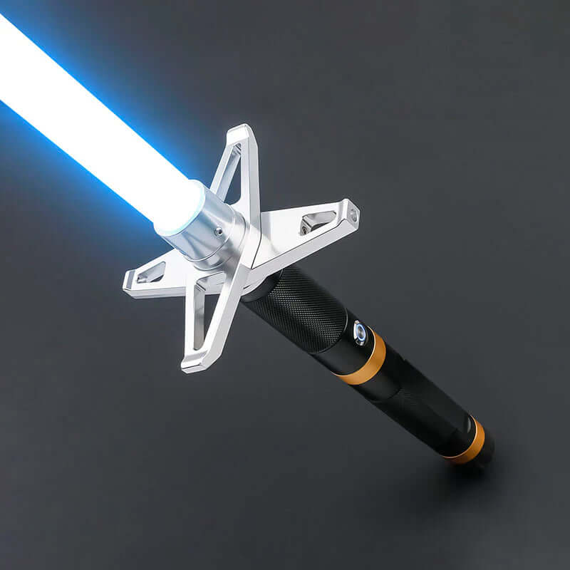 High-performance dueling lightsaber with anodized aluminum alloy hilt and bright, shatter-resistant polycarbonate blade.