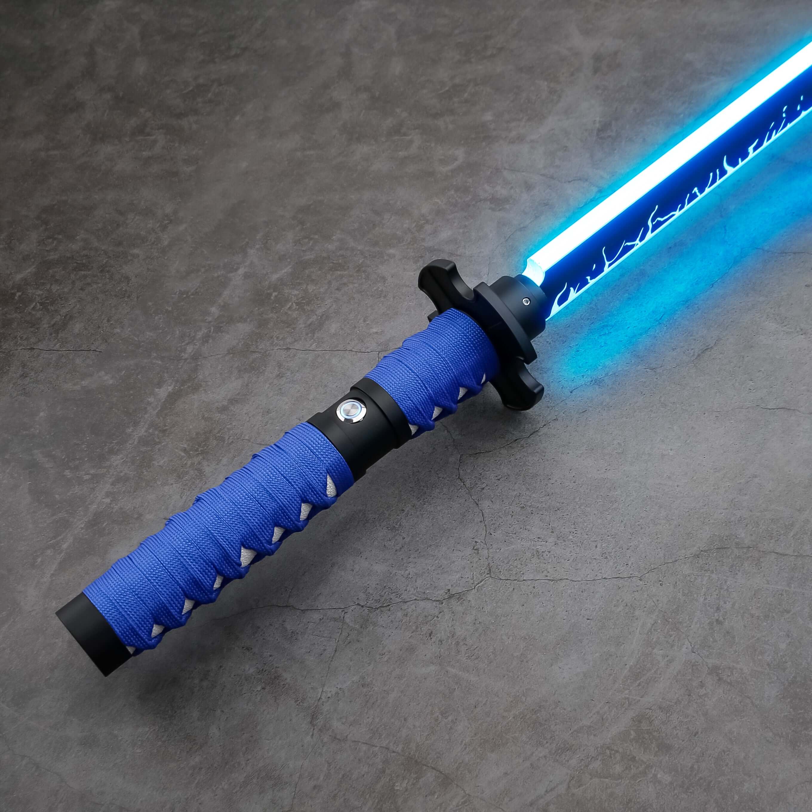 Sekiro Lightsaber: Katana-inspired design with gold hilt, red grip, and gold guard, crafted from aircraft-grade aluminum for durability and elegance.