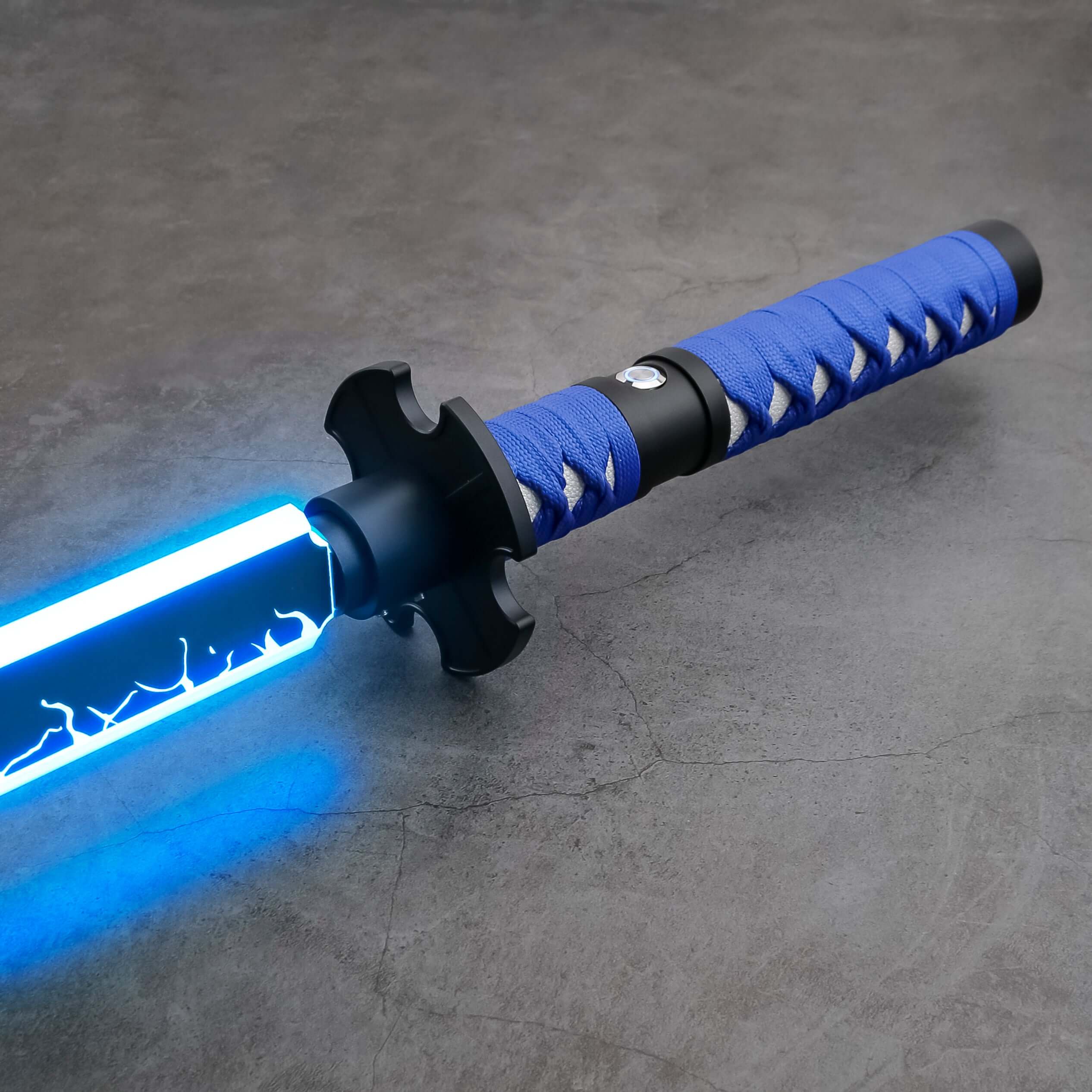 Sekiro Lightsaber: Katana-inspired design with gold hilt, red grip, and gold guard, crafted from aircraft-grade aluminum for durability and elegance.