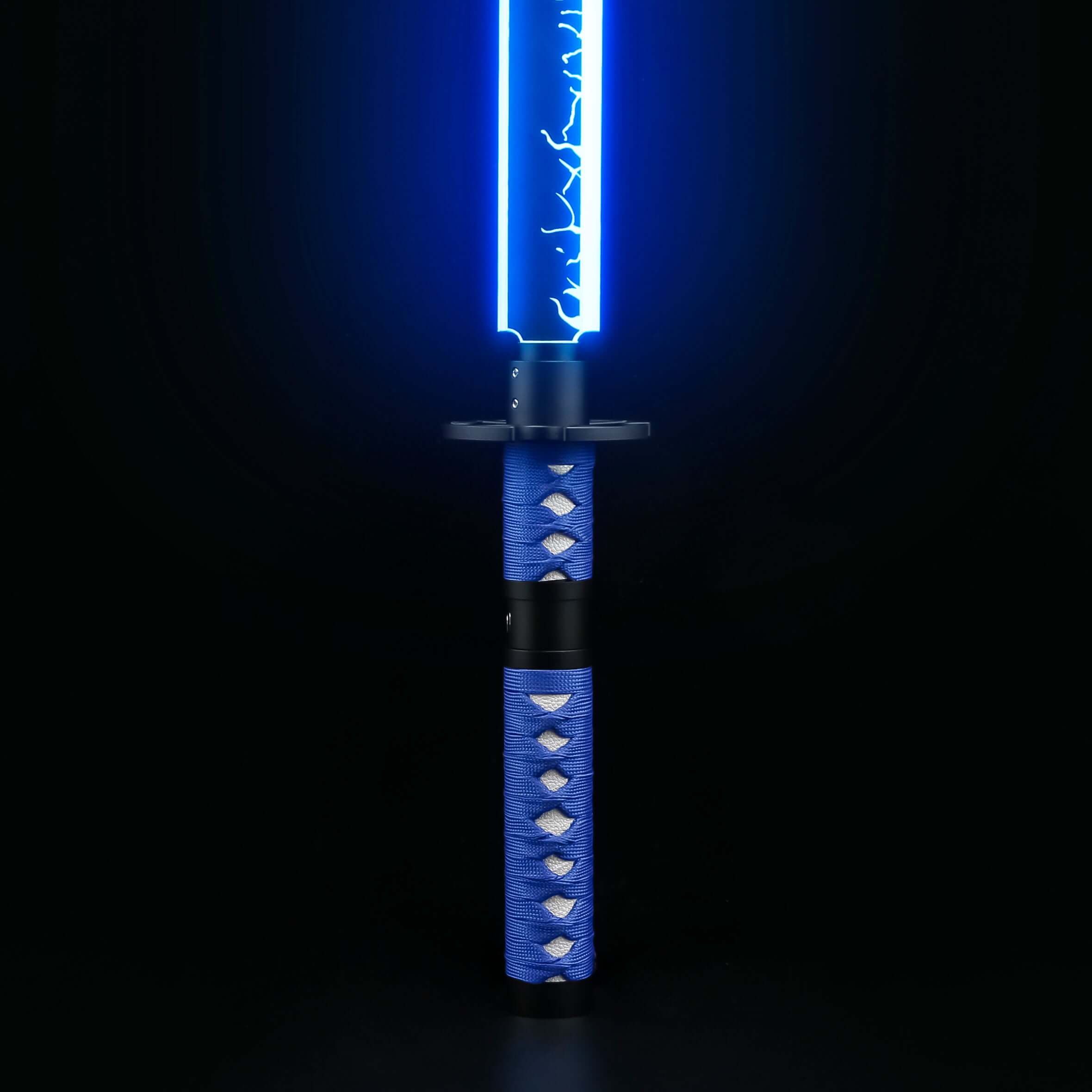 Sekiro Lightsaber: Katana-inspired design with gold hilt, red grip, and gold guard, crafted from aircraft-grade aluminum for durability and elegance.