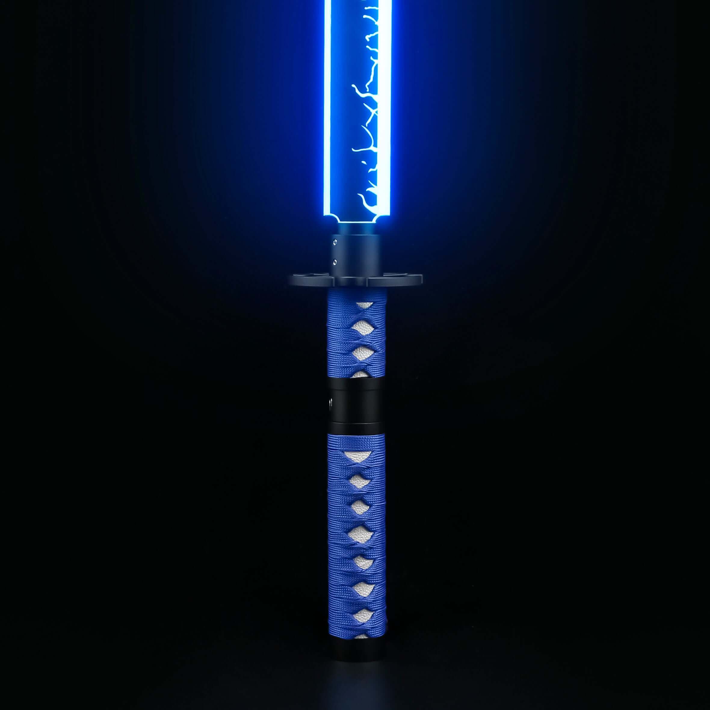 Sekiro Lightsaber: Katana-inspired design with gold hilt, red grip, and gold guard, crafted from aircraft-grade aluminum for durability and elegance.