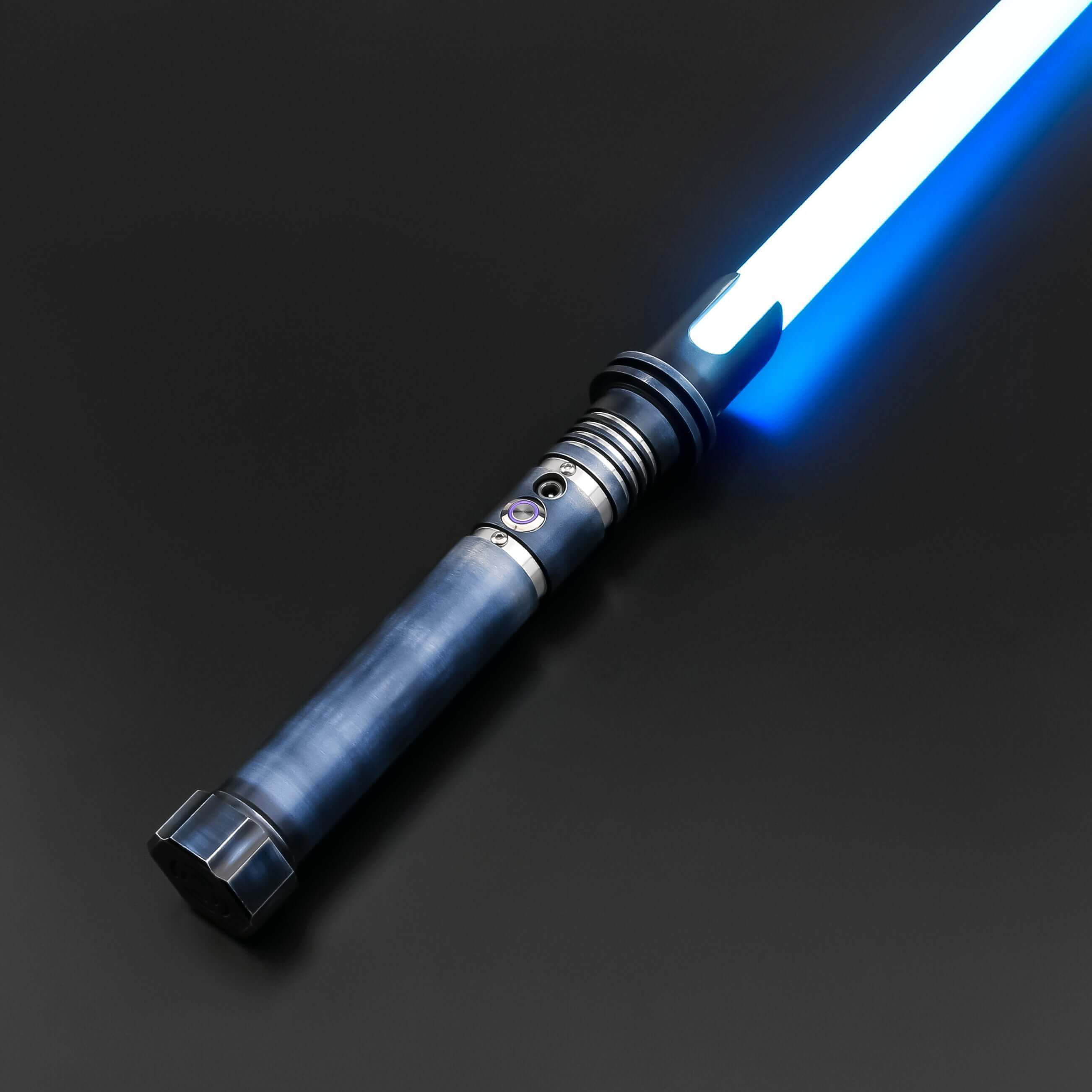 Phantom Lightsaber featuring a sleek, ghostly design with a shimmering aura, crafted from aircraft-grade cast aluminum. Ideal for collectors and duelists, exuding supernatural elegance and power.