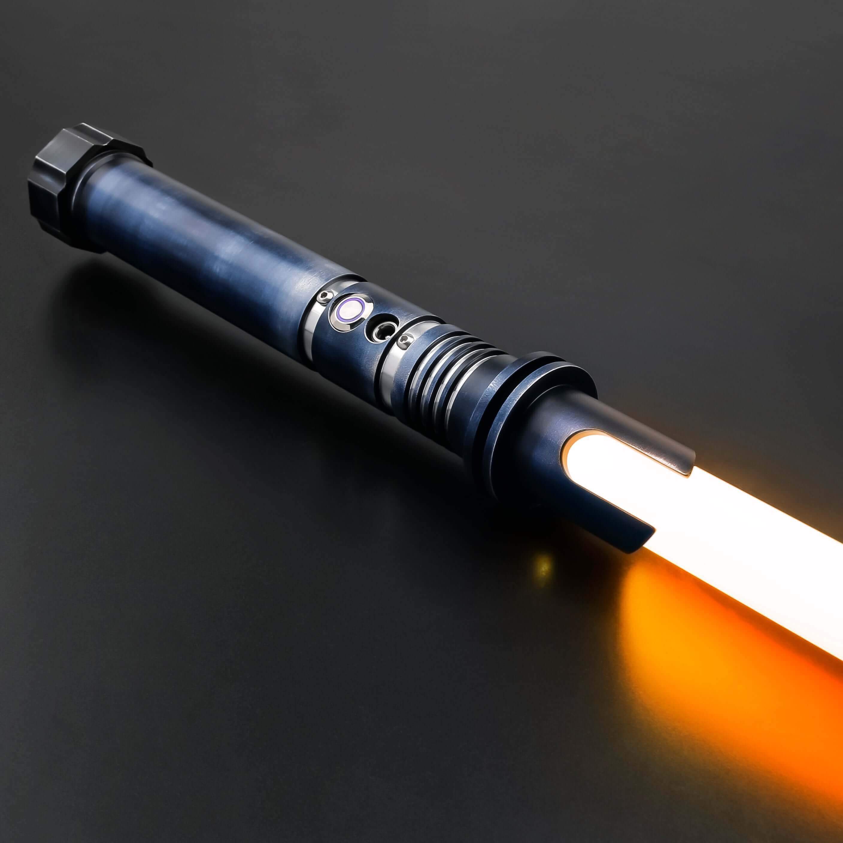 Phantom Lightsaber featuring a sleek, ghostly design with a shimmering aura, crafted from aircraft-grade cast aluminum. Ideal for collectors and duelists, exuding supernatural elegance and power.