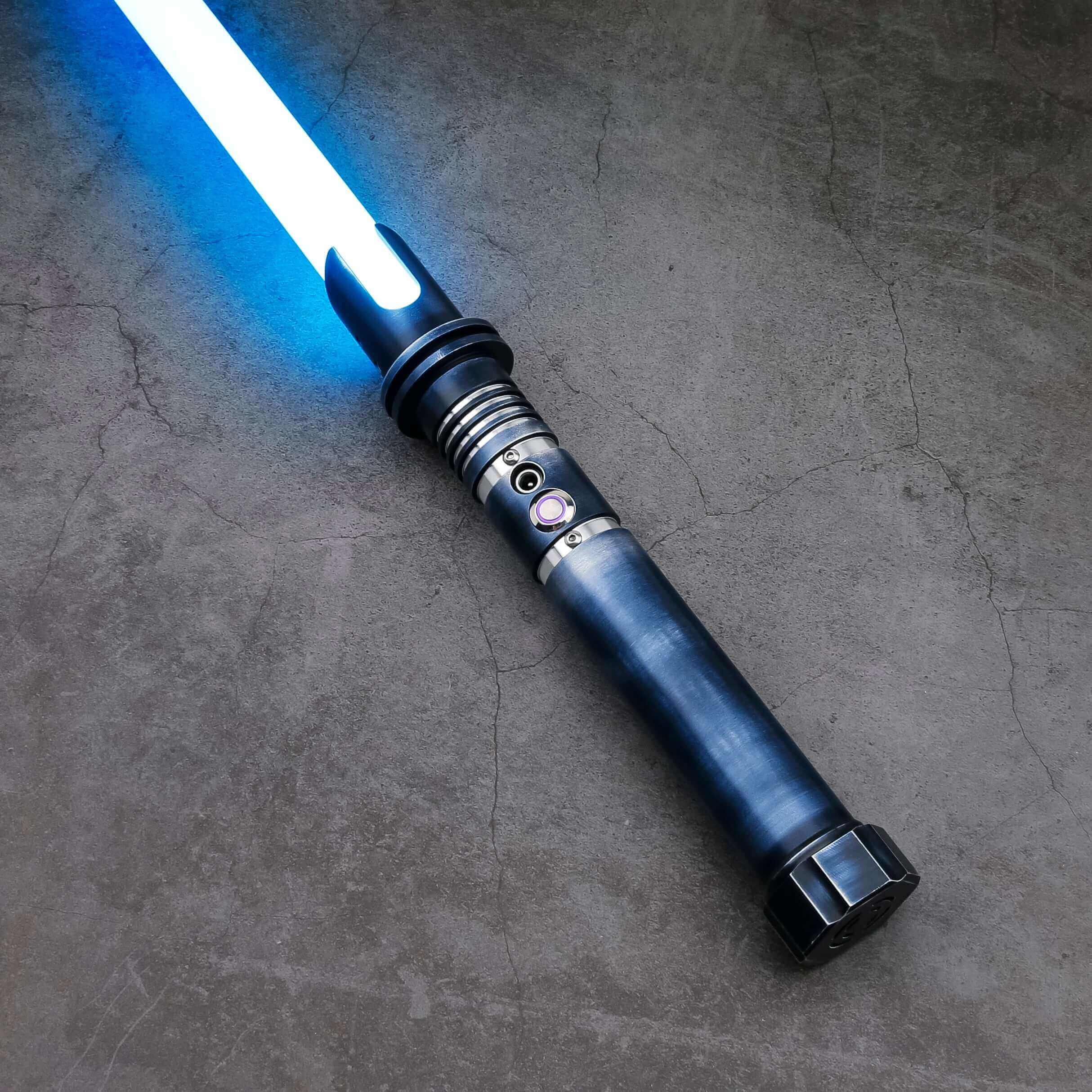 Phantom Lightsaber featuring a sleek, ghostly design with a shimmering aura, crafted from aircraft-grade cast aluminum. Ideal for collectors and duelists, exuding supernatural elegance and power.