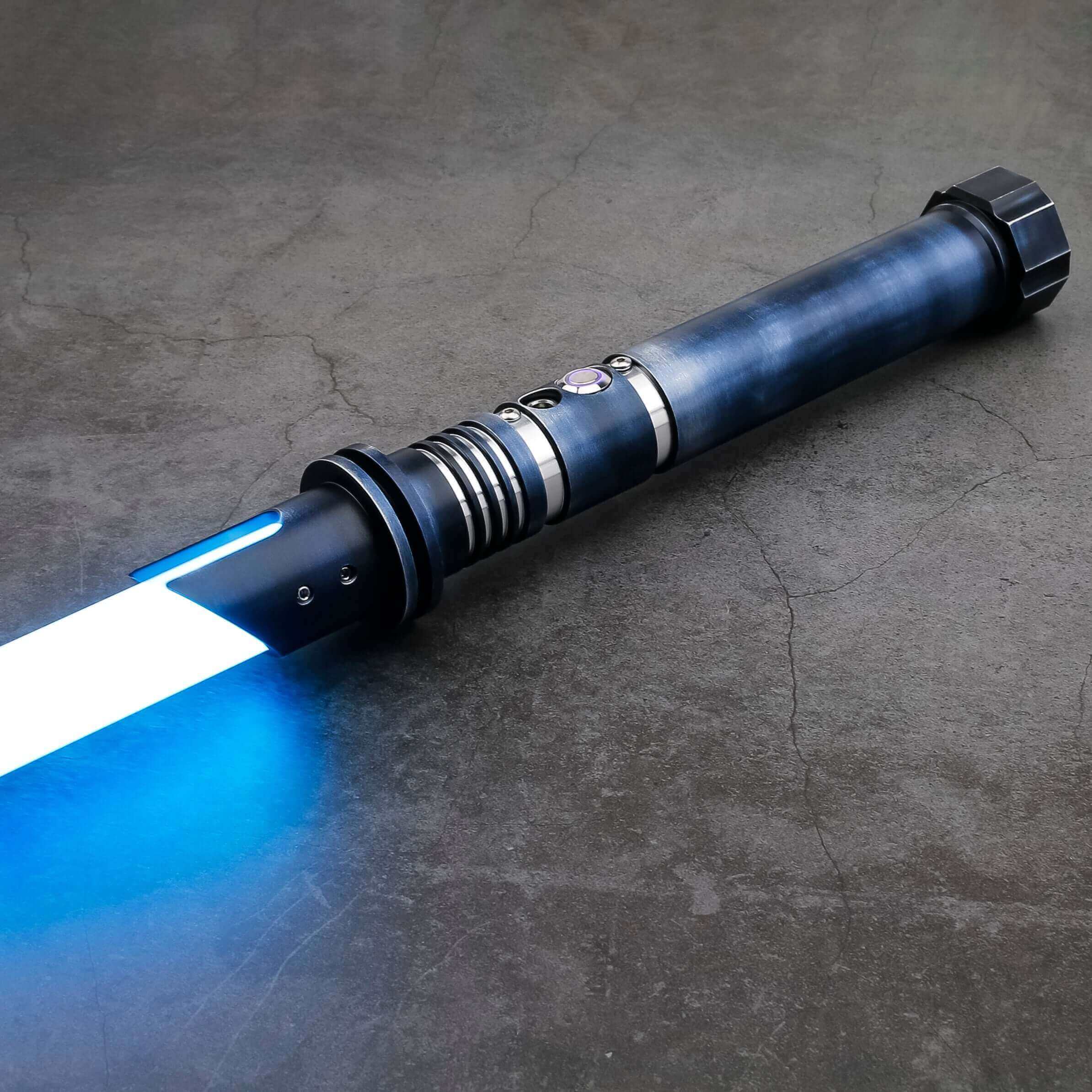 Phantom Lightsaber featuring a sleek, ghostly design with a shimmering aura, crafted from aircraft-grade cast aluminum. Ideal for collectors and duelists, exuding supernatural elegance and power.