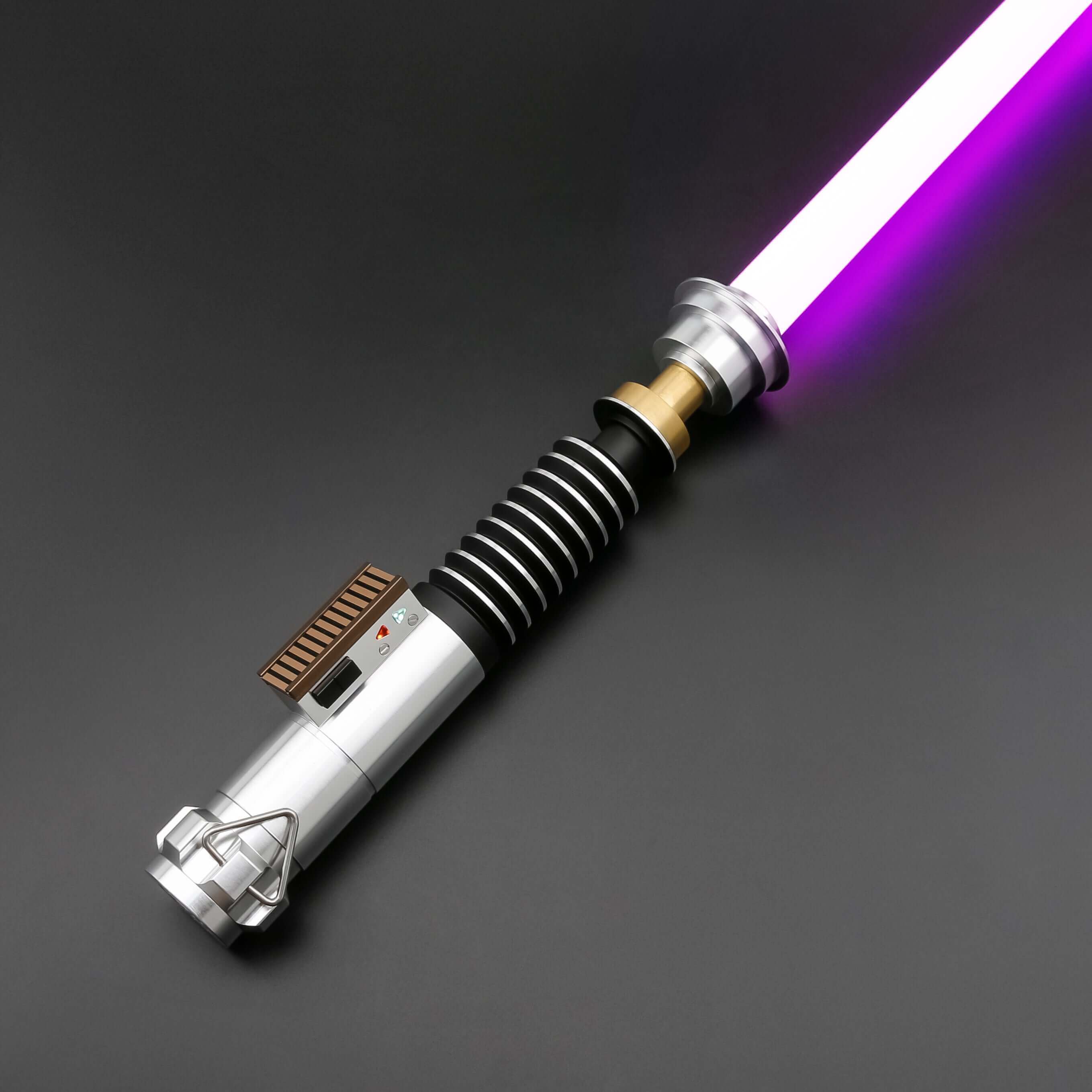 Luke ROTJ Saber from Novasaber, featuring an expertly crafted hilt with silver, black, and green accents, paired with a bright green blade, replicating Luke Skywalker&