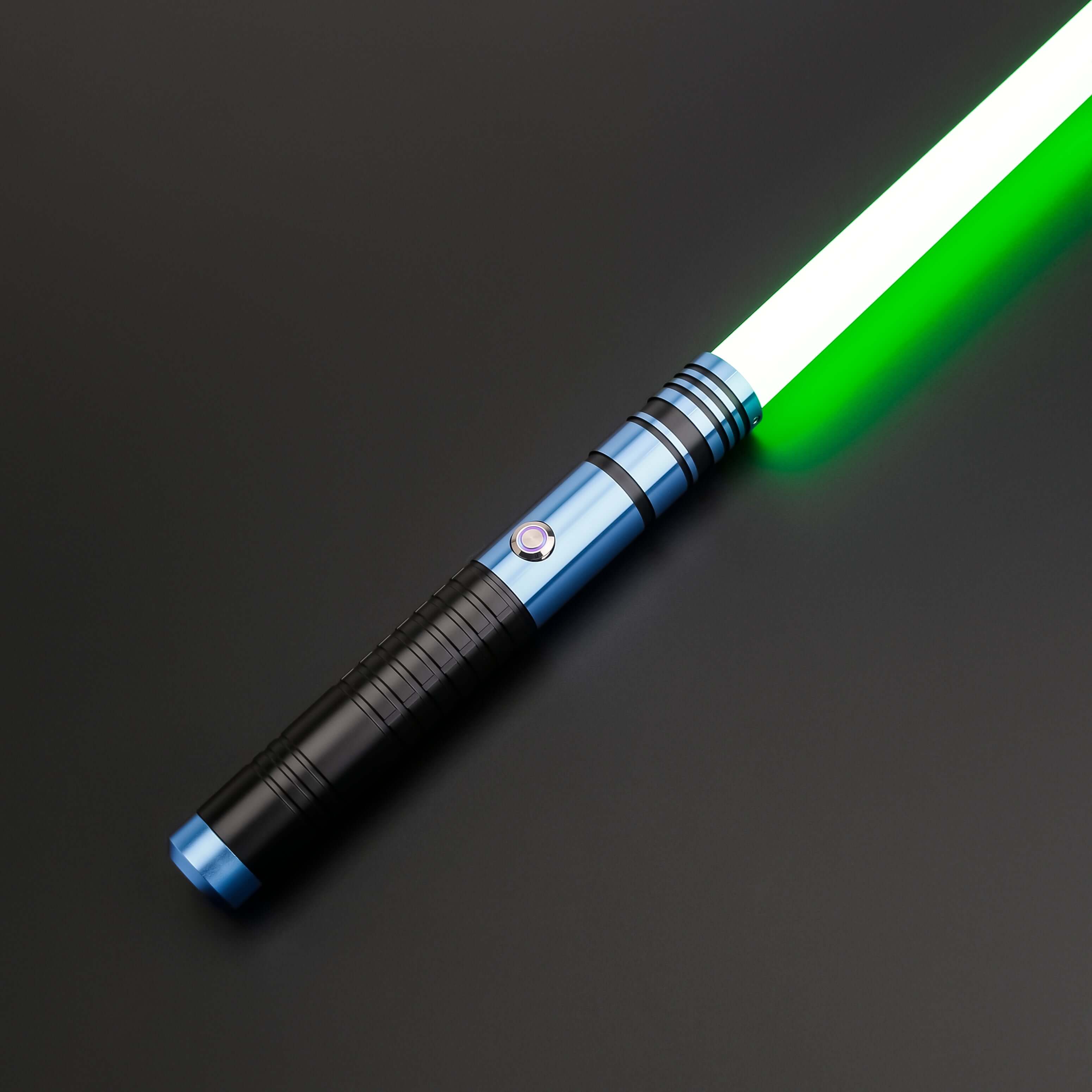 Padawan A01RGB Neopixel Saber – Ergonomic aluminum hilt with gold accents, high-quality removable polycarbonate blade, customizable RGB colors via app, realistic sound effects with multiple sound fonts, rechargeable 18650 battery, smooth swing motion for