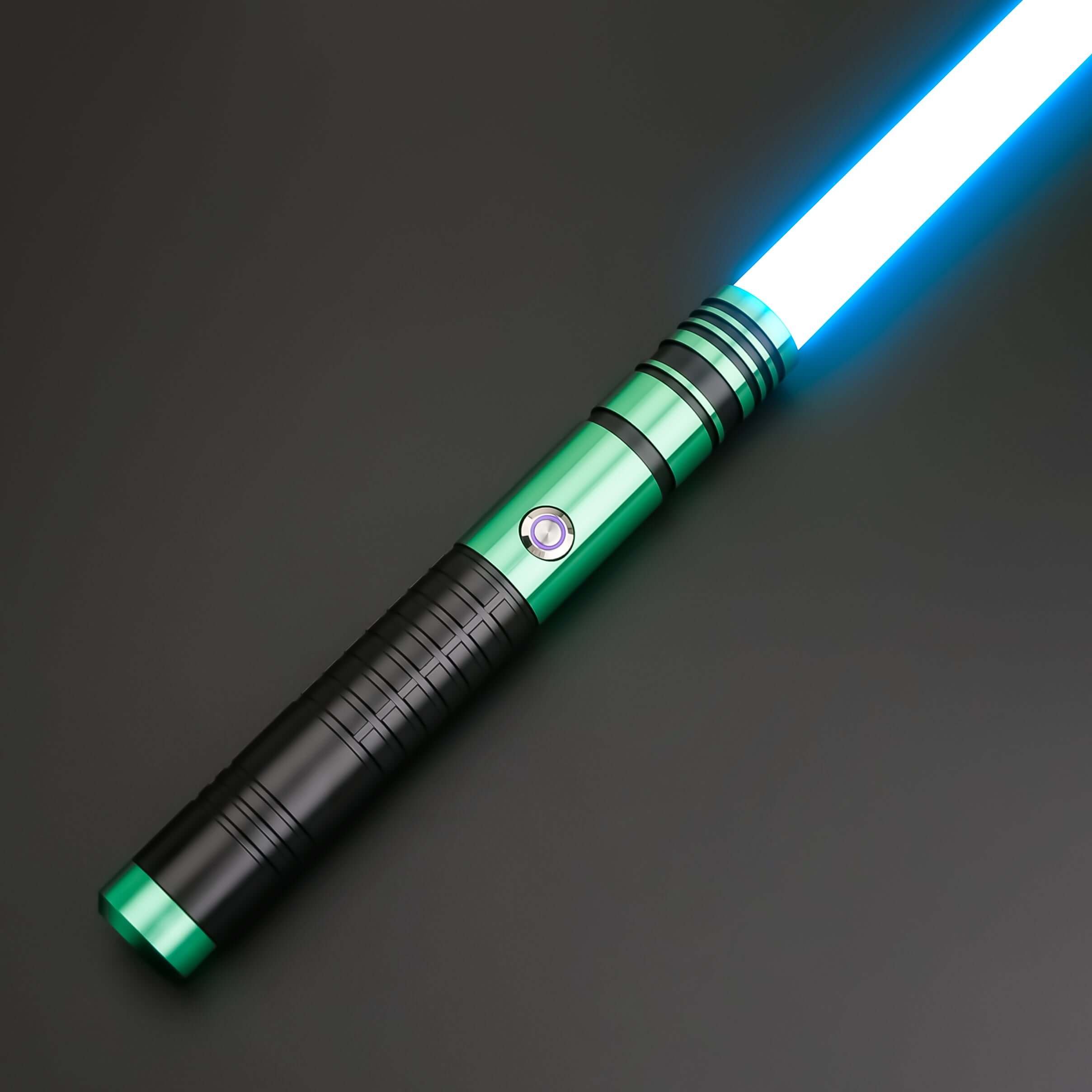 Padawan A01RGB Neopixel Saber – Ergonomic aluminum hilt with gold accents, high-quality removable polycarbonate blade, customizable RGB colors via app, realistic sound effects with multiple sound fonts, rechargeable 18650 battery, smooth swing motion for