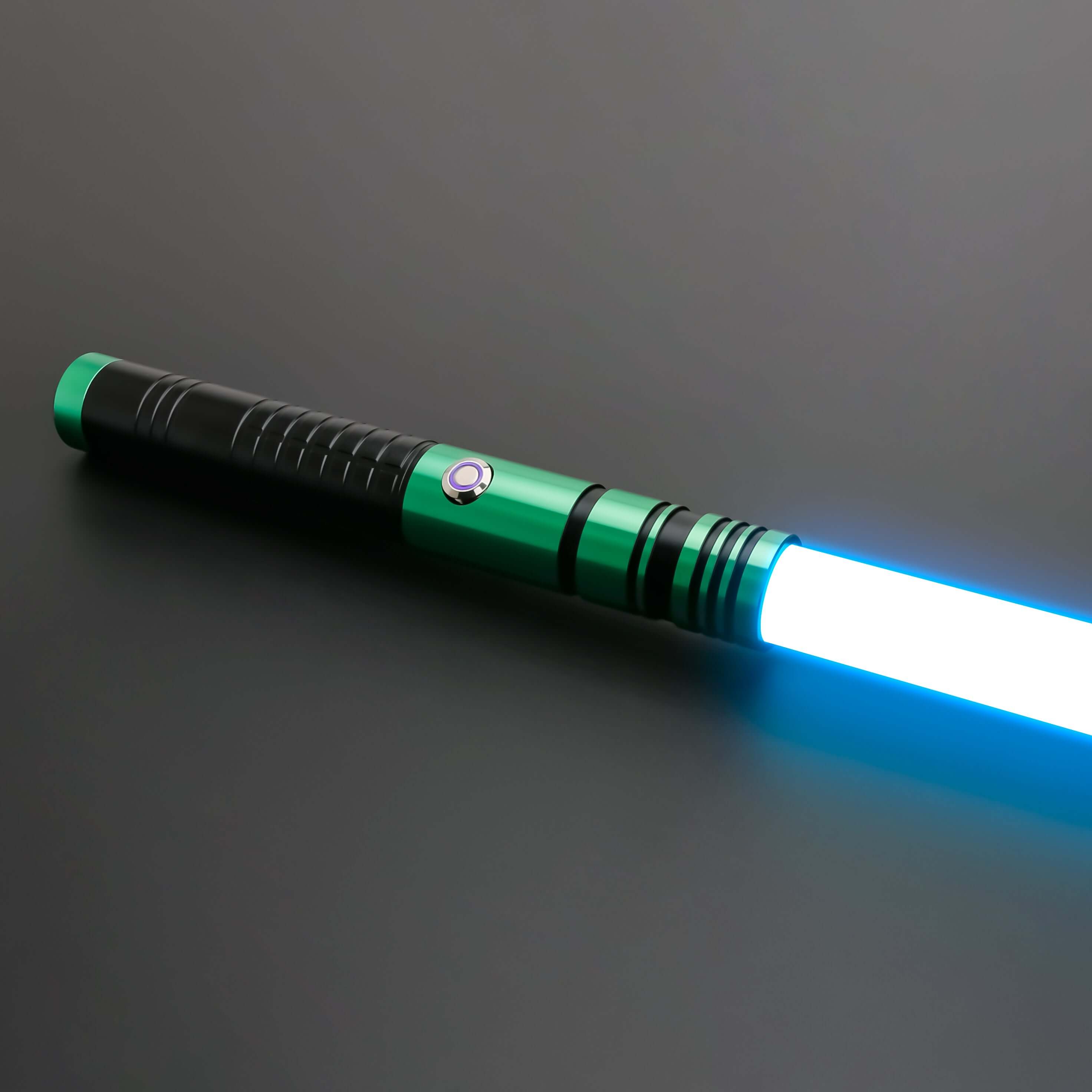 Padawan A01RGB Neopixel Saber – Ergonomic aluminum hilt with gold accents, high-quality removable polycarbonate blade, customizable RGB colors via app, realistic sound effects with multiple sound fonts, rechargeable 18650 battery, smooth swing motion for