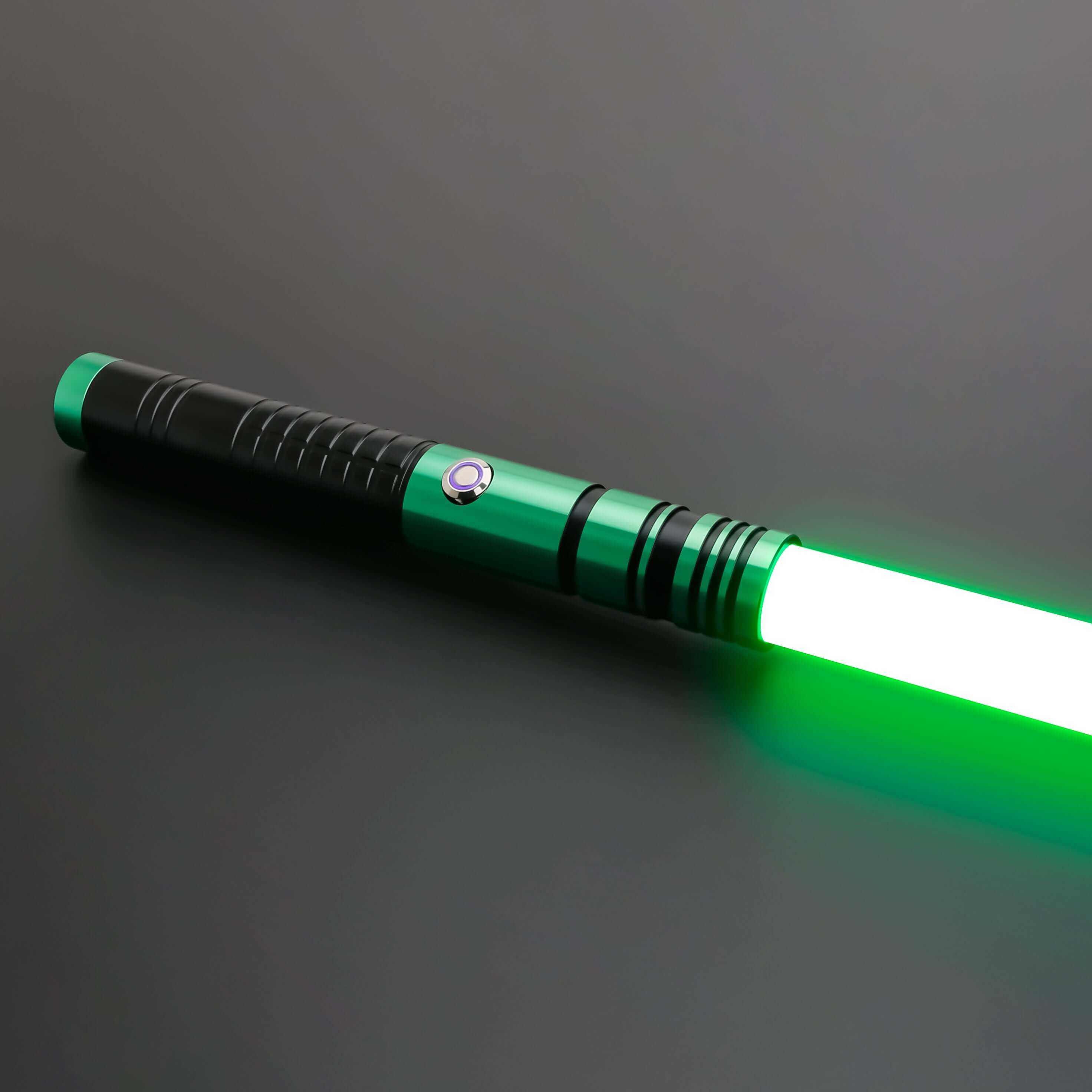 Padawan A01RGB Neopixel Saber – Ergonomic aluminum hilt with gold accents, high-quality removable polycarbonate blade, customizable RGB colors via app, realistic sound effects with multiple sound fonts, rechargeable 18650 battery, smooth swing motion for