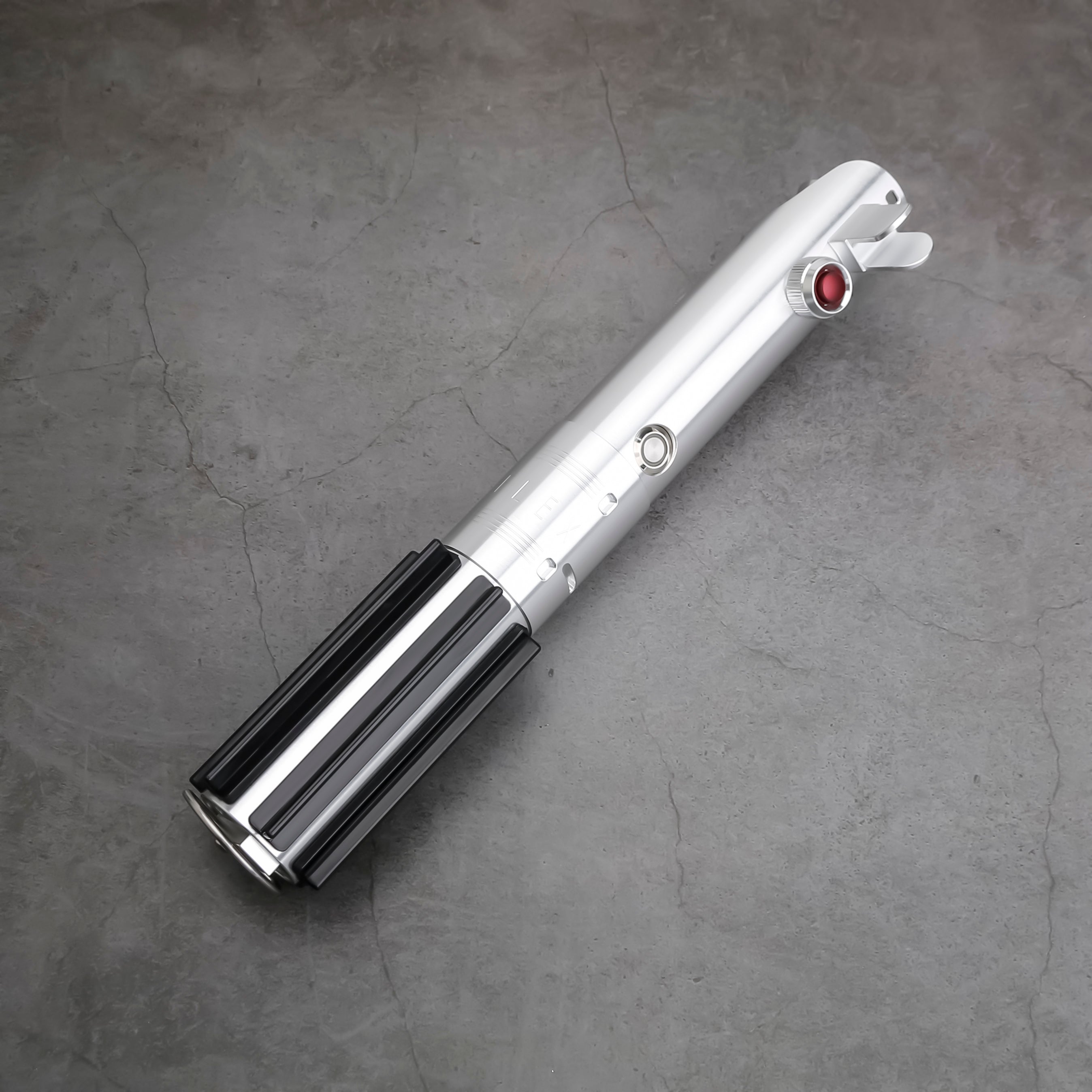 Skywalker SE Lightsaber from Novasaber, featuring a sleek silver hilt with black leather wrapping and a vibrant blue blade, inspired by the legendary Skywalker legacy from Star Wars.
