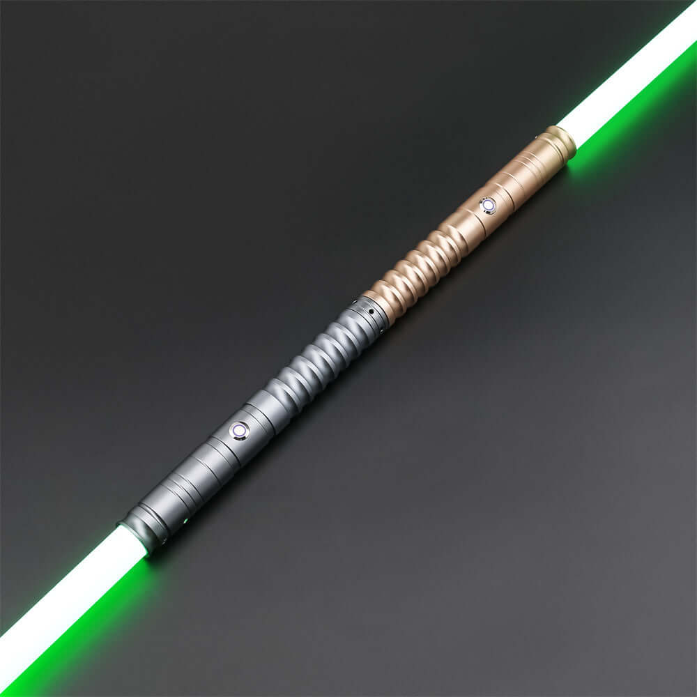 Novasaber Duelist Lightsaber Bundle – two aluminum alloy hilts in choice of grey, black, silver or gold, removable 77 cm or 82 cm polycarbonate blades, RGB S4/S16/S27 baselit or SN-Neopixel V4 Pro cores with customizable colors, effects, 27+ soundfonts an