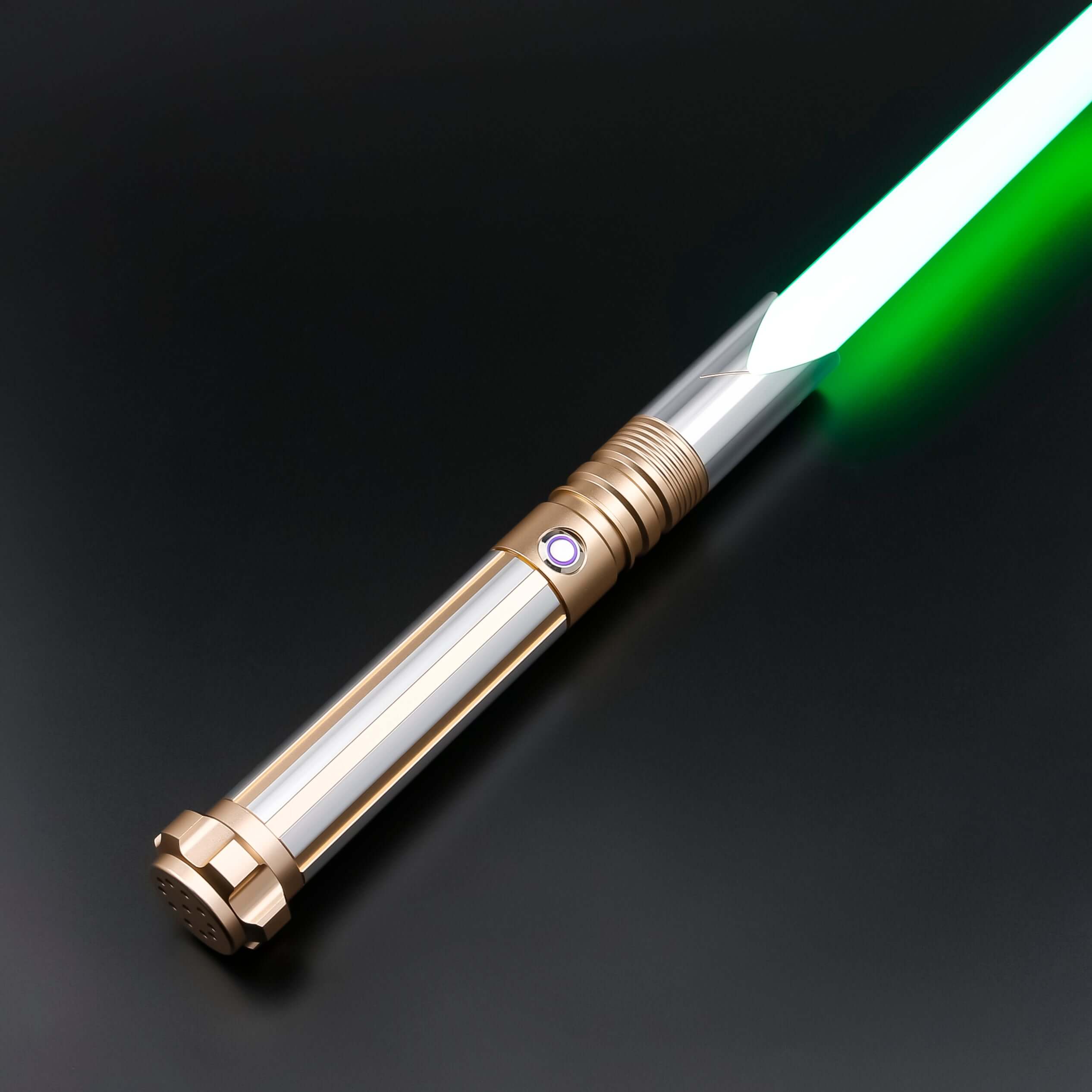 Zebra Dual Sabers featuring lightweight aluminum hilts with circular grip patterns and extended emitter necks, designed for enhanced maneuverability and ideal for cosplay and display.