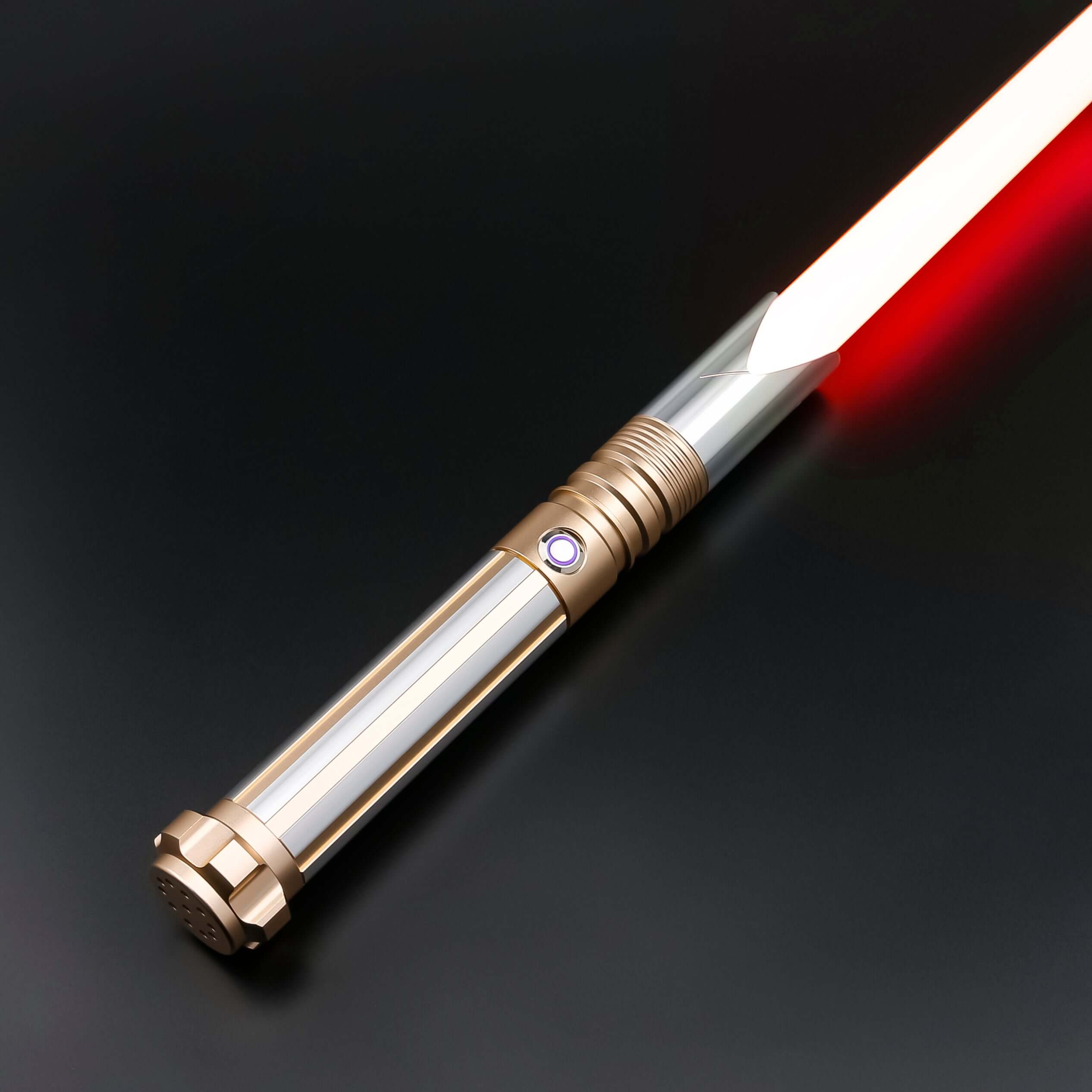 Zebra Dual Sabers featuring lightweight aluminum hilts with circular grip patterns and extended emitter necks, designed for enhanced maneuverability and ideal for cosplay and display.