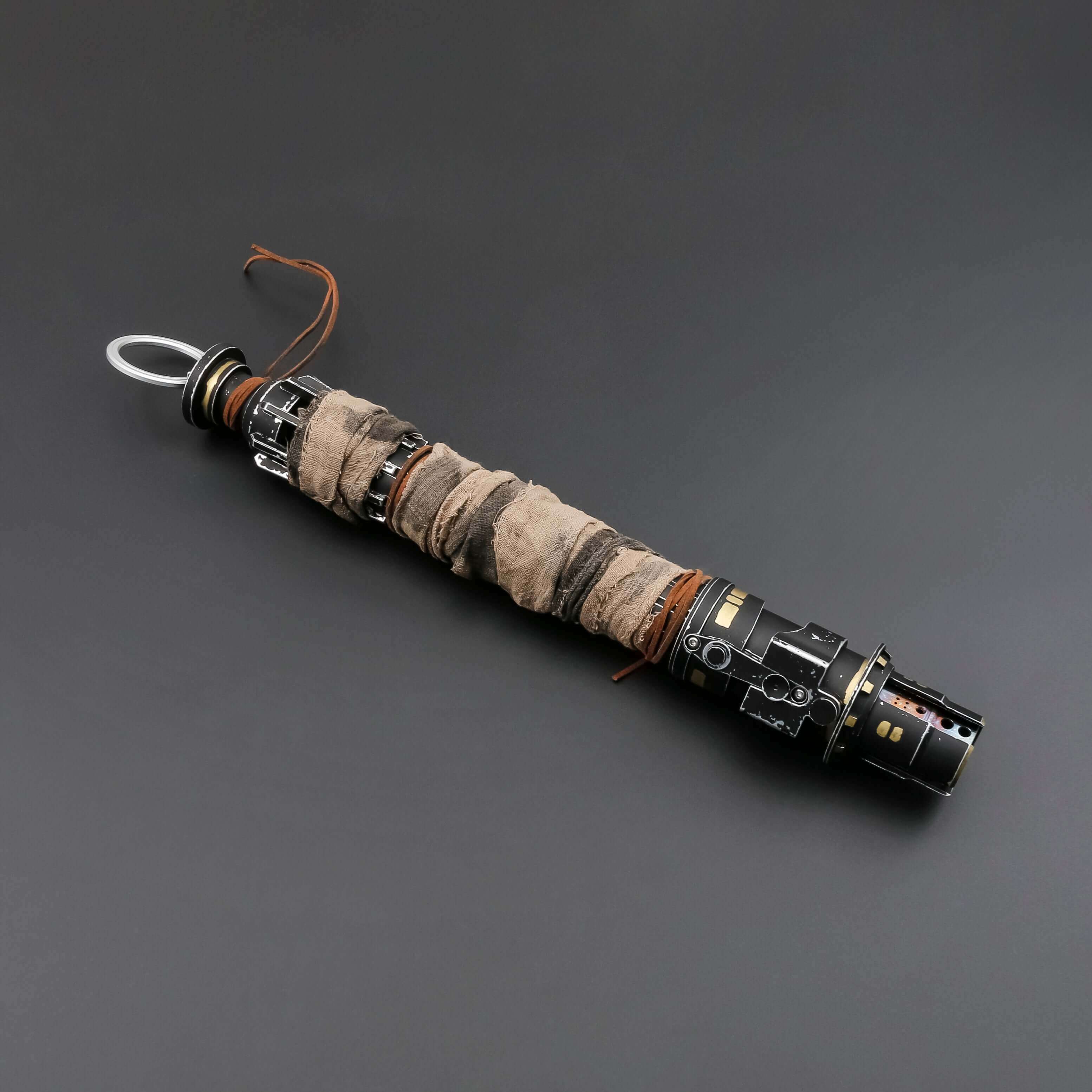 Boone Kestis lightsaber replica with matte black aluminum alloy hilt, textured anti-slip grip, removable polycarbonate blade, Proffie 2.2 soundboard, 22 soundfonts, Neopixel RGB blade, USB charging, 32"/36" blade options, and 18650 battery.