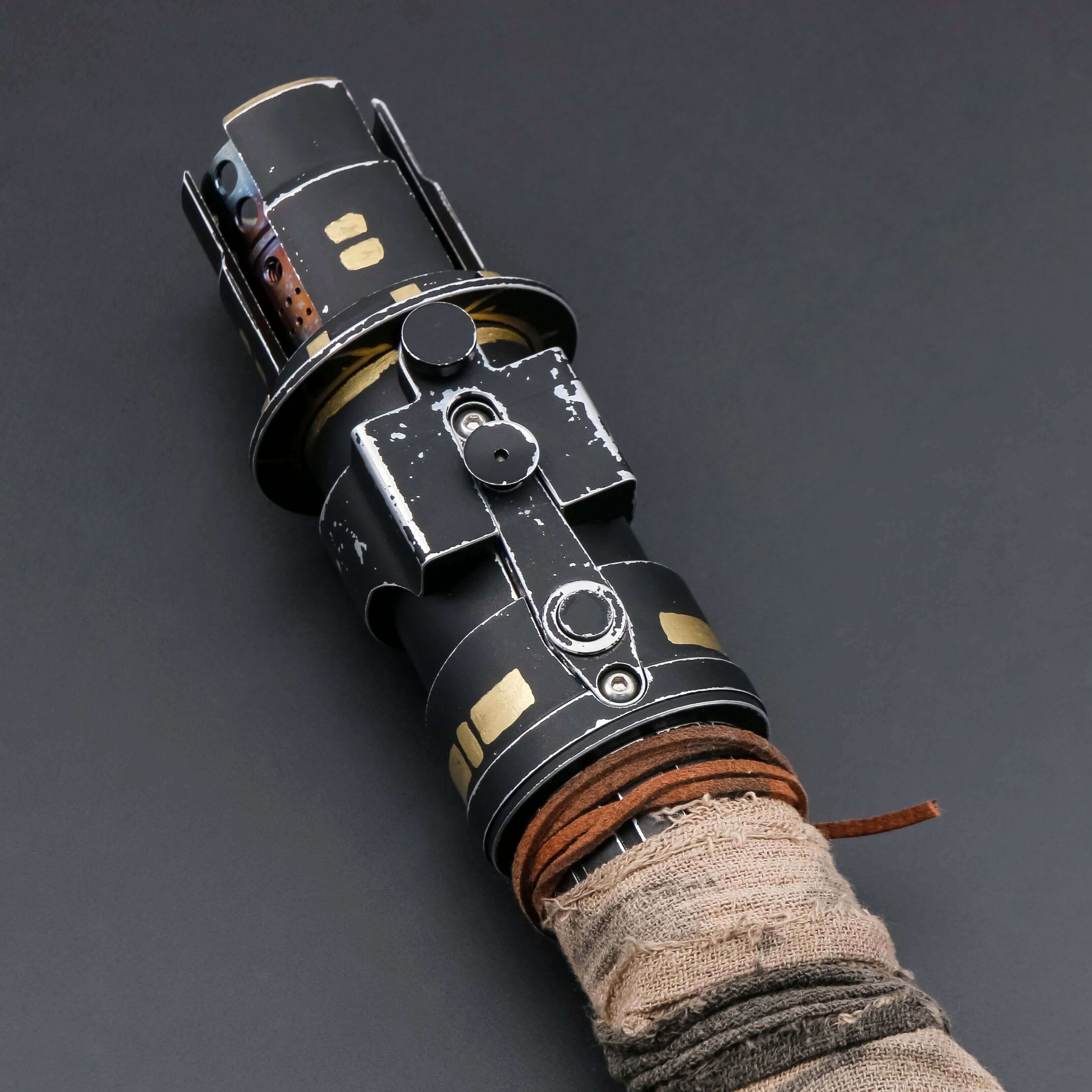 Boone Kestis lightsaber replica with matte black aluminum alloy hilt, textured anti-slip grip, removable polycarbonate blade, Proffie 2.2 soundboard, 22 soundfonts, Neopixel RGB blade, USB charging, 32"/36" blade options, and 18650 battery.