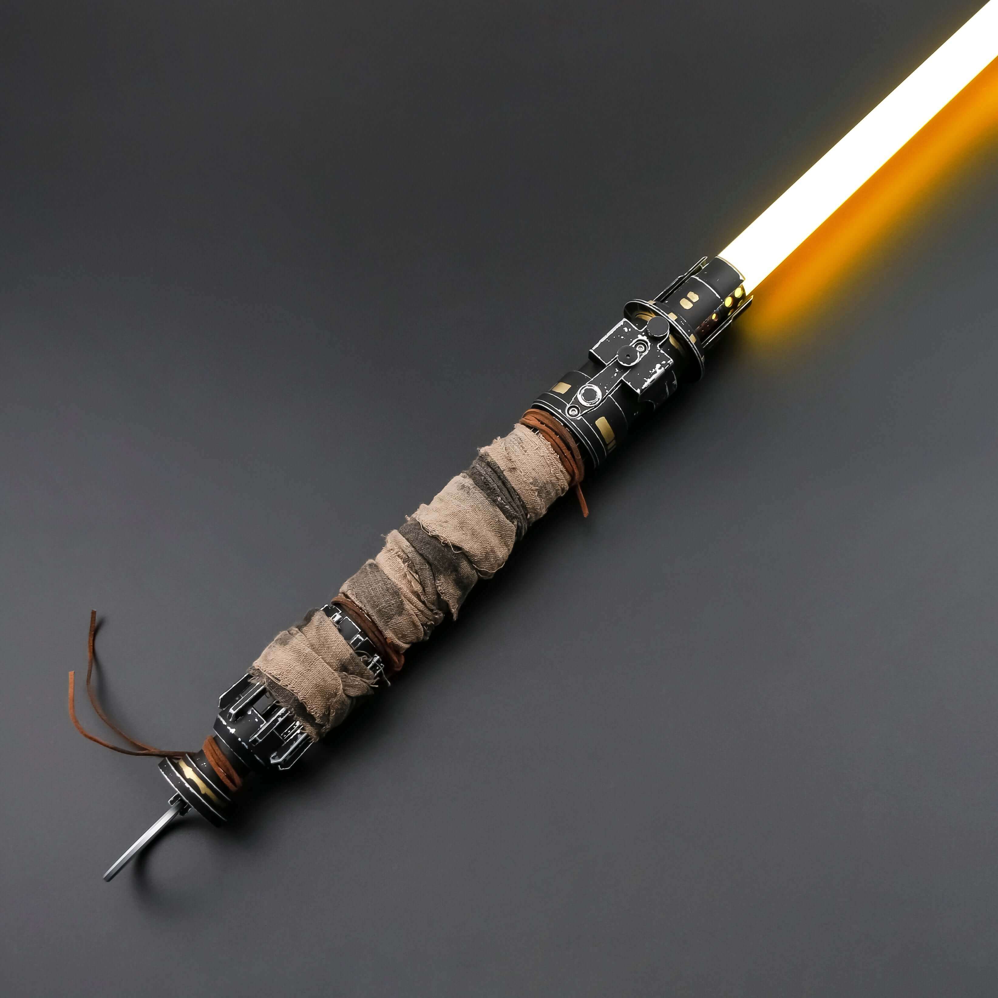 Boone Kestis lightsaber replica with matte black aluminum alloy hilt, textured anti-slip grip, removable polycarbonate blade, Proffie 2.2 soundboard, 22 soundfonts, Neopixel RGB blade, USB charging, 32"/36" blade options, and 18650 battery.