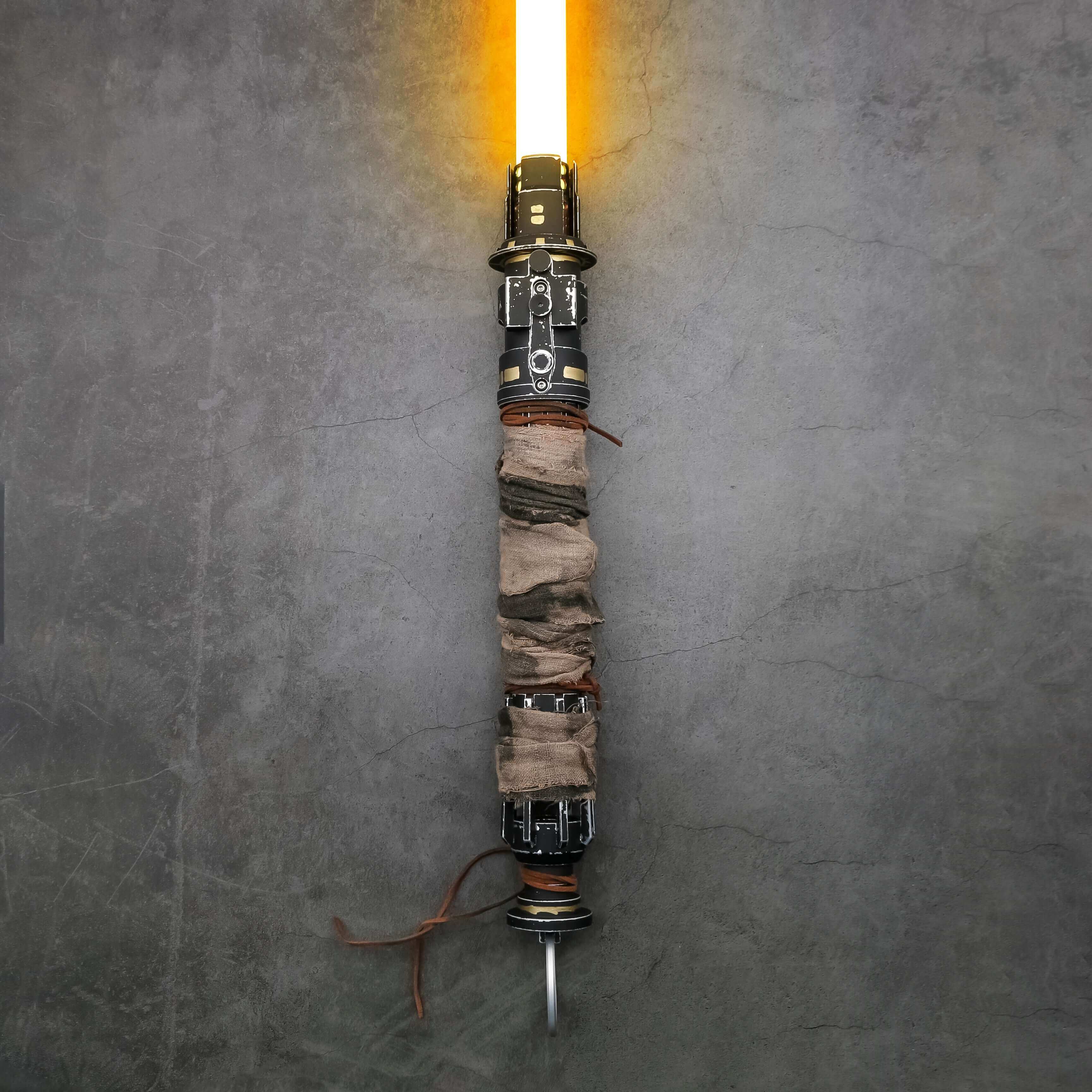 Boone Kestis lightsaber replica with matte black aluminum alloy hilt, textured anti-slip grip, removable polycarbonate blade, Proffie 2.2 soundboard, 22 soundfonts, Neopixel RGB blade, USB charging, 32"/36" blade options, and 18650 battery.