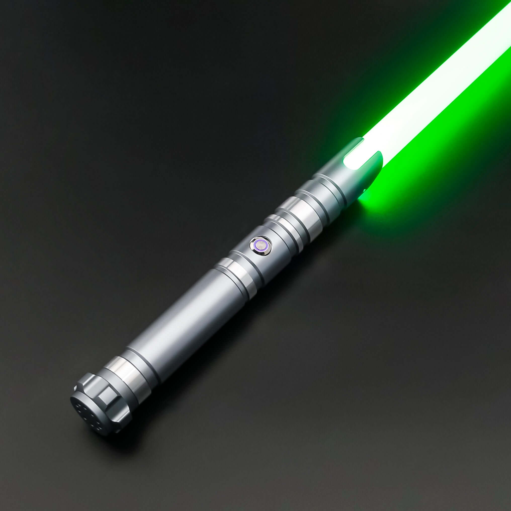 Hunter Dual Sabers featuring lightweight aluminum hilts with circular grip patterns and extended emitter necks, designed for enhanced maneuverability and ideal for cosplay and display.