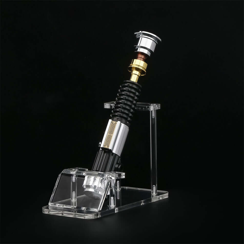 Obi EP3 lightsaber replica displayed on a clear stand for collectors and fans.