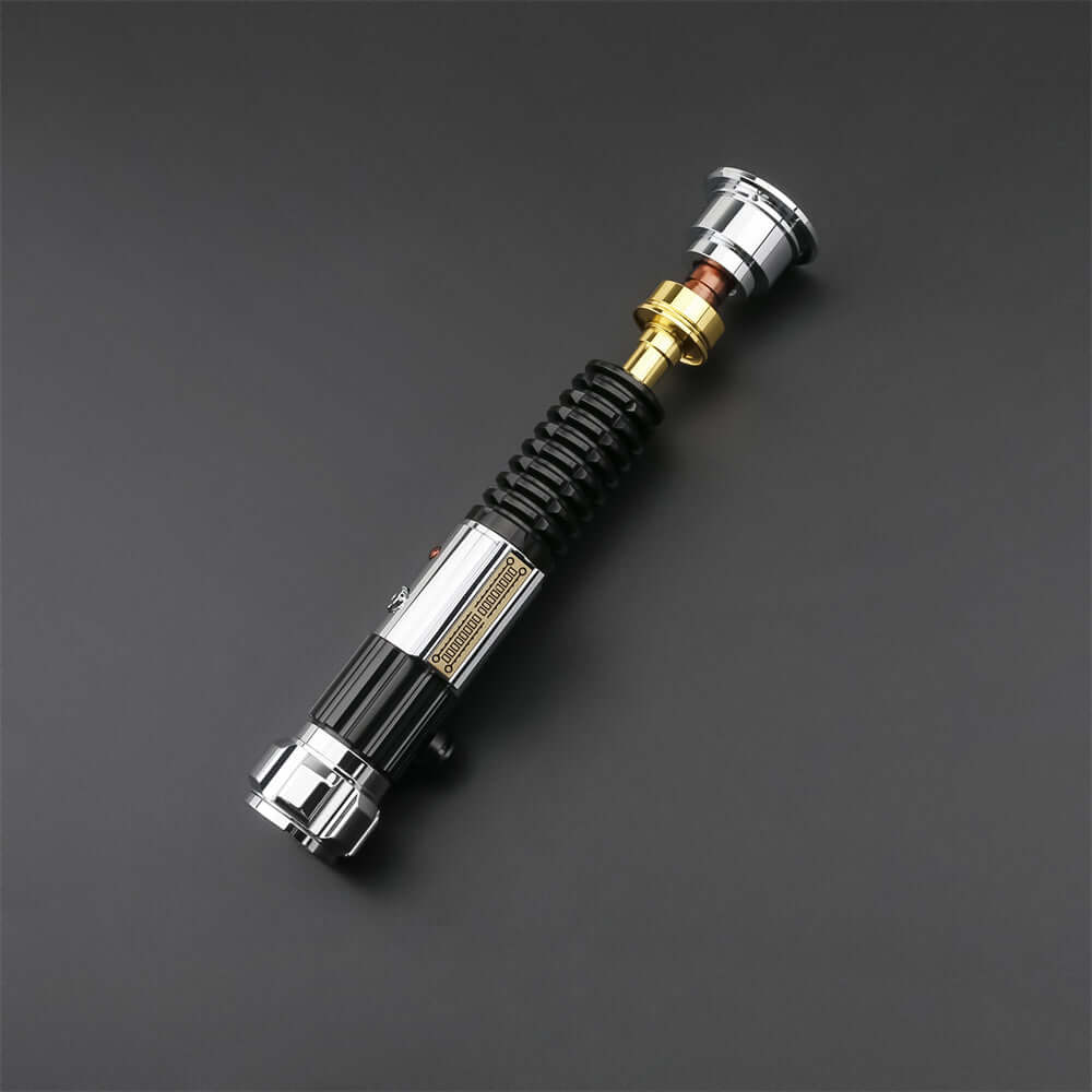 Obi EP3 lightsaber replica displayed on a black background, showcasing its detailed design.