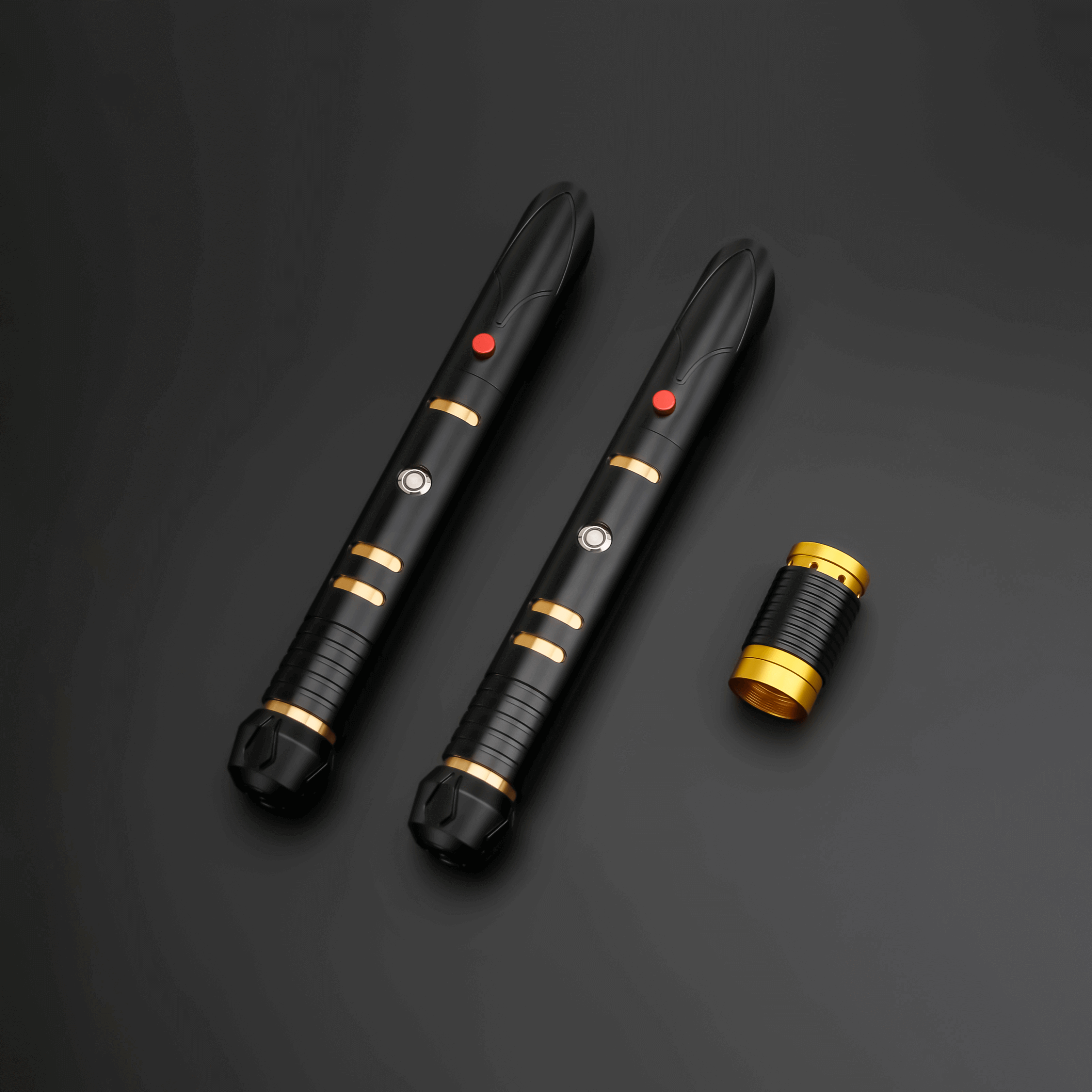 NovaSaber universal quick release coupler featuring two black lightsaber handles and a coupler accessory.