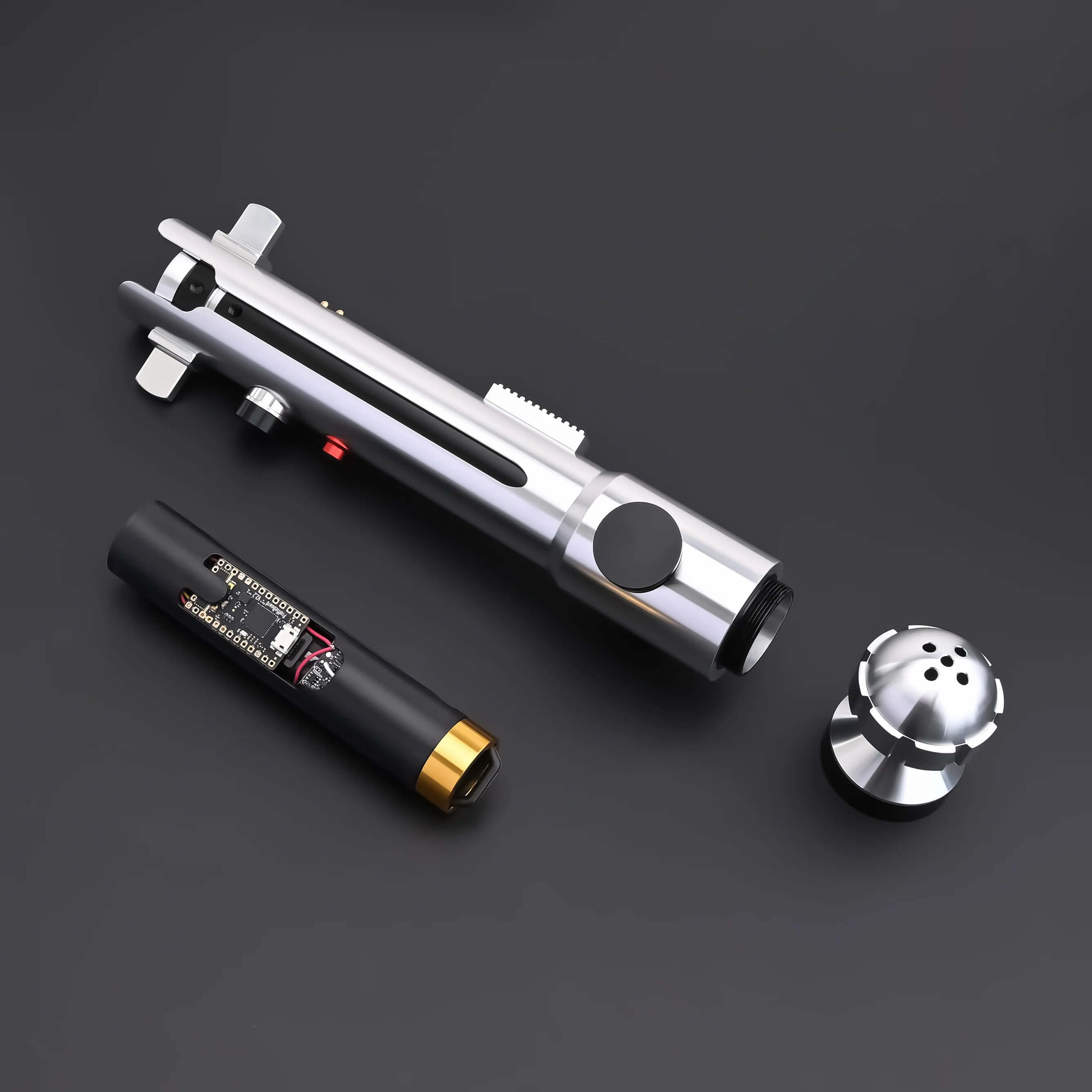 Ahsoka Tano CW lightsaber replica featuring sleek silver and black design with precision details.