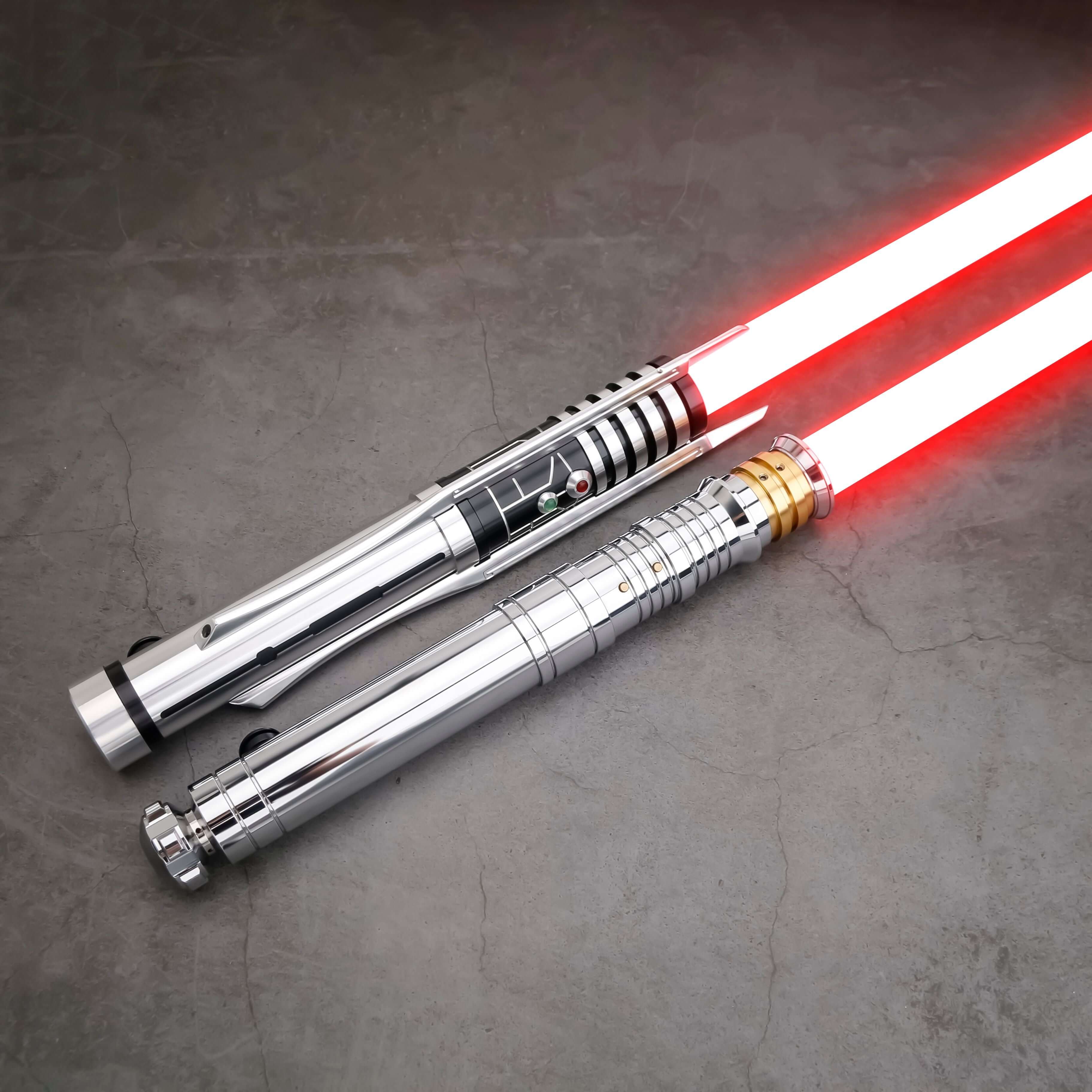 The Prodigal Knight Neopixel Lightsaber – precision-balanced aluminum hilt with premium detailing, vibrant RGB/Neopixel blade, customizable sound fonts and effects via app, smooth swing motion, USB-rechargeable, includes hilt, polycarbonate blade, chargin