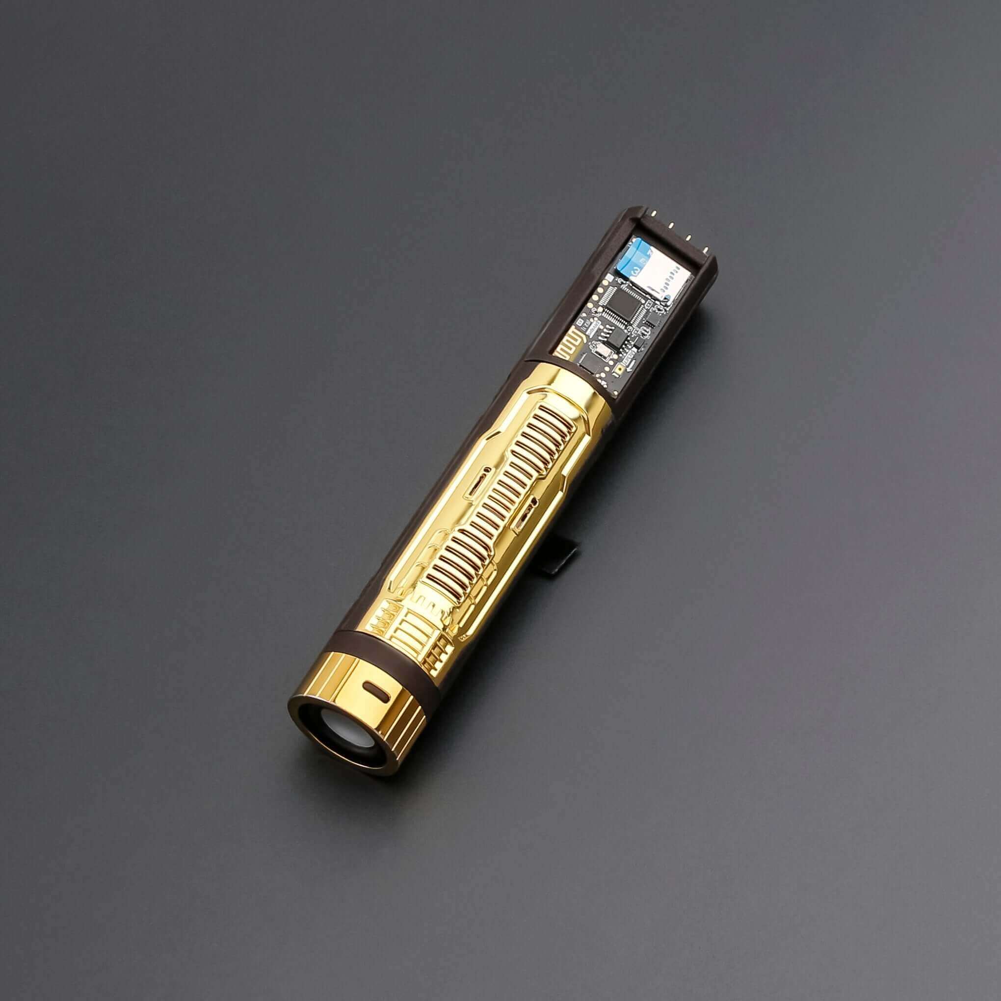 Vader Proffie 2.2 lightsaber with a gold and brown design, ideal for fans and cosplayers.