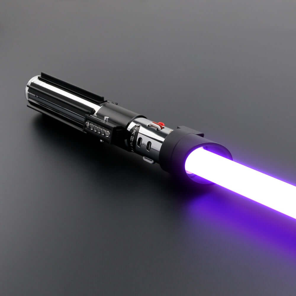 Vader Proffie 2.2 lightsaber with a purple blade on a sleek black background