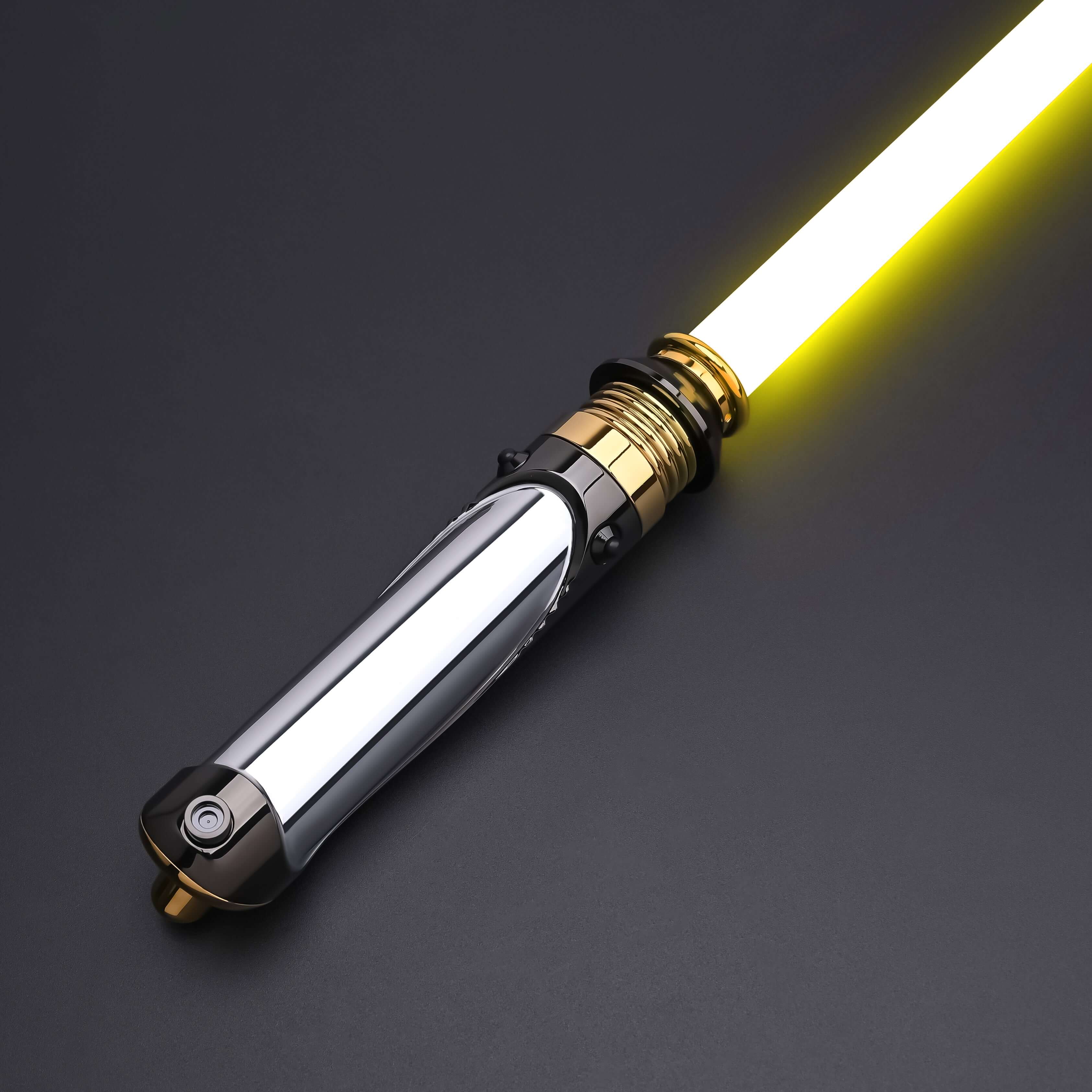 Emperor lightsaber hilt featuring a vibrant yellow blade illumination