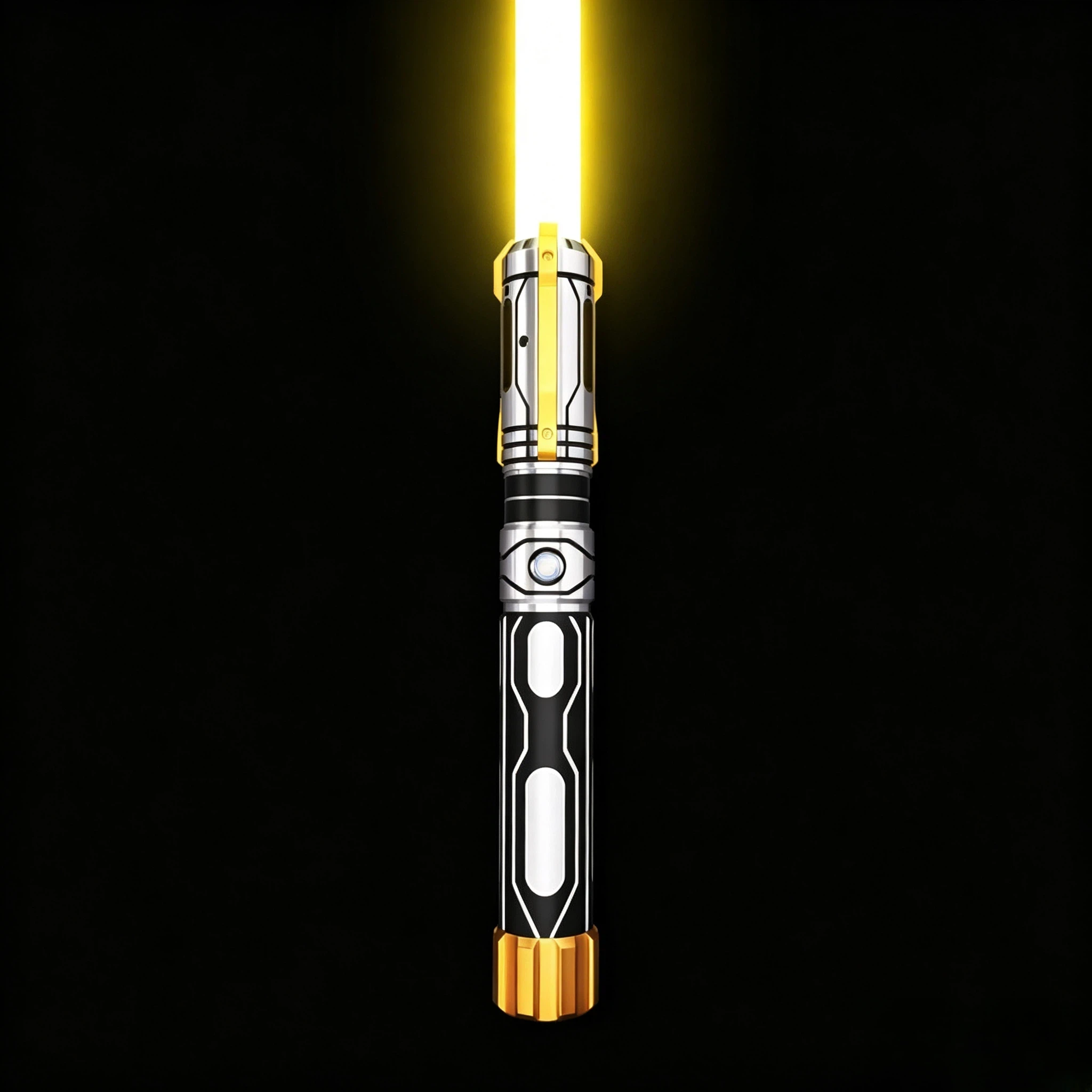 Skyrim lightsaber featuring a premium black and gold hilt with a bright yellow blade.
