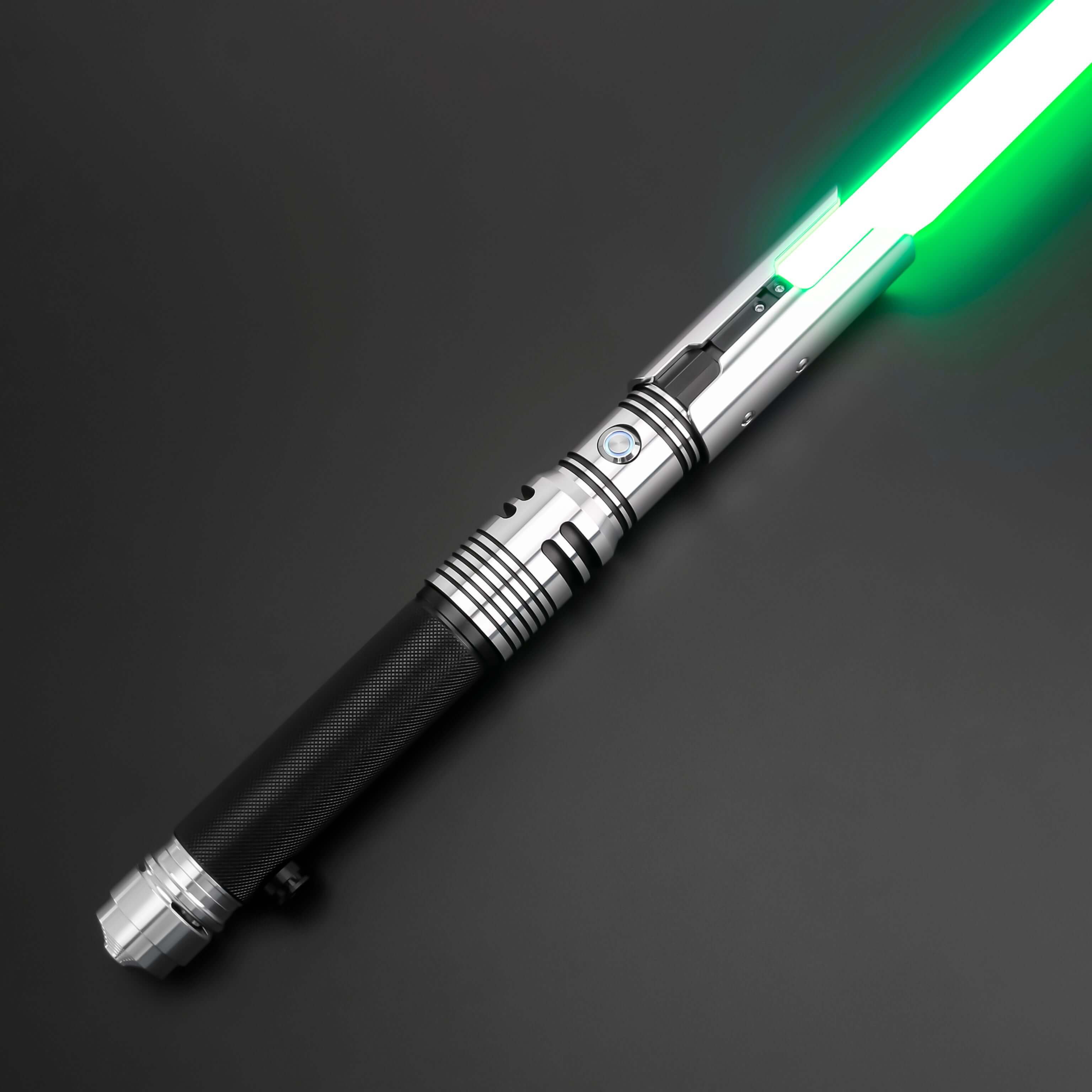 tactical lightsaber and outfit bundle featuring a green lightsaber on a dark background.