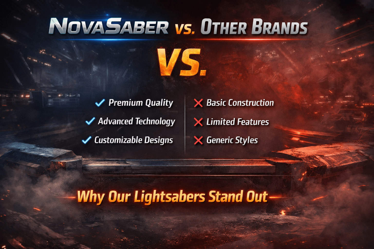 Comparison of NovaSaber lightsabers with other brands, highlighting their superior quality, design, and performance.