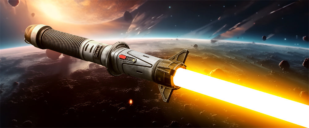 Mercenary Dark Orange Galactic Greatsword illuminating in space with a vibrant beam.