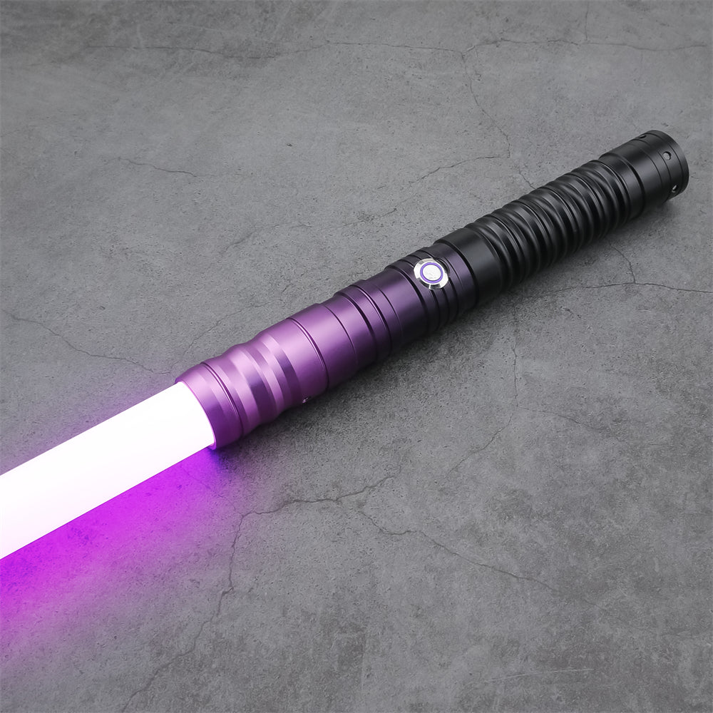 A close-up view of a cheap purple lightsaber 2026 showcasing its sleek design and vibrant glow.